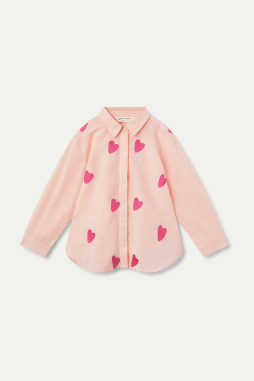Camisa de niña corazones bordados rosa