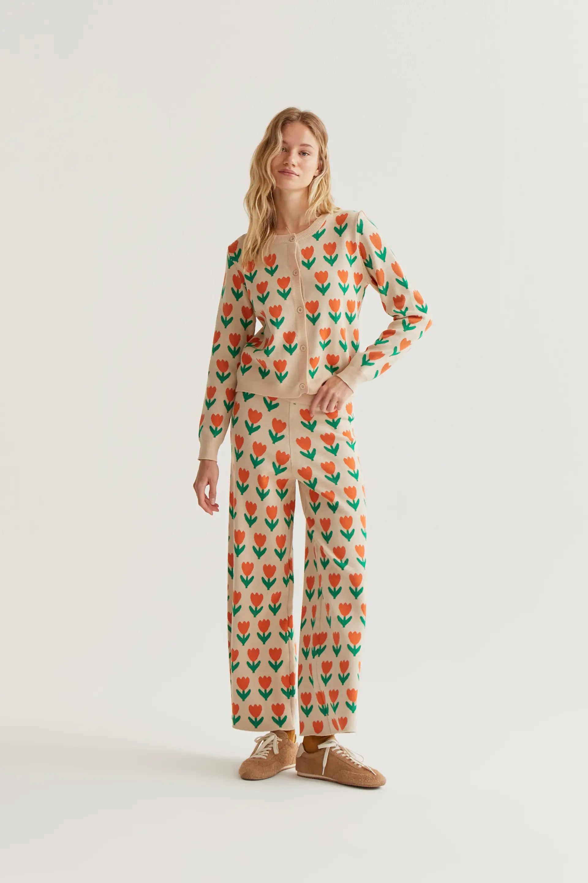 Pantalón punto con estampado Orange Tulip