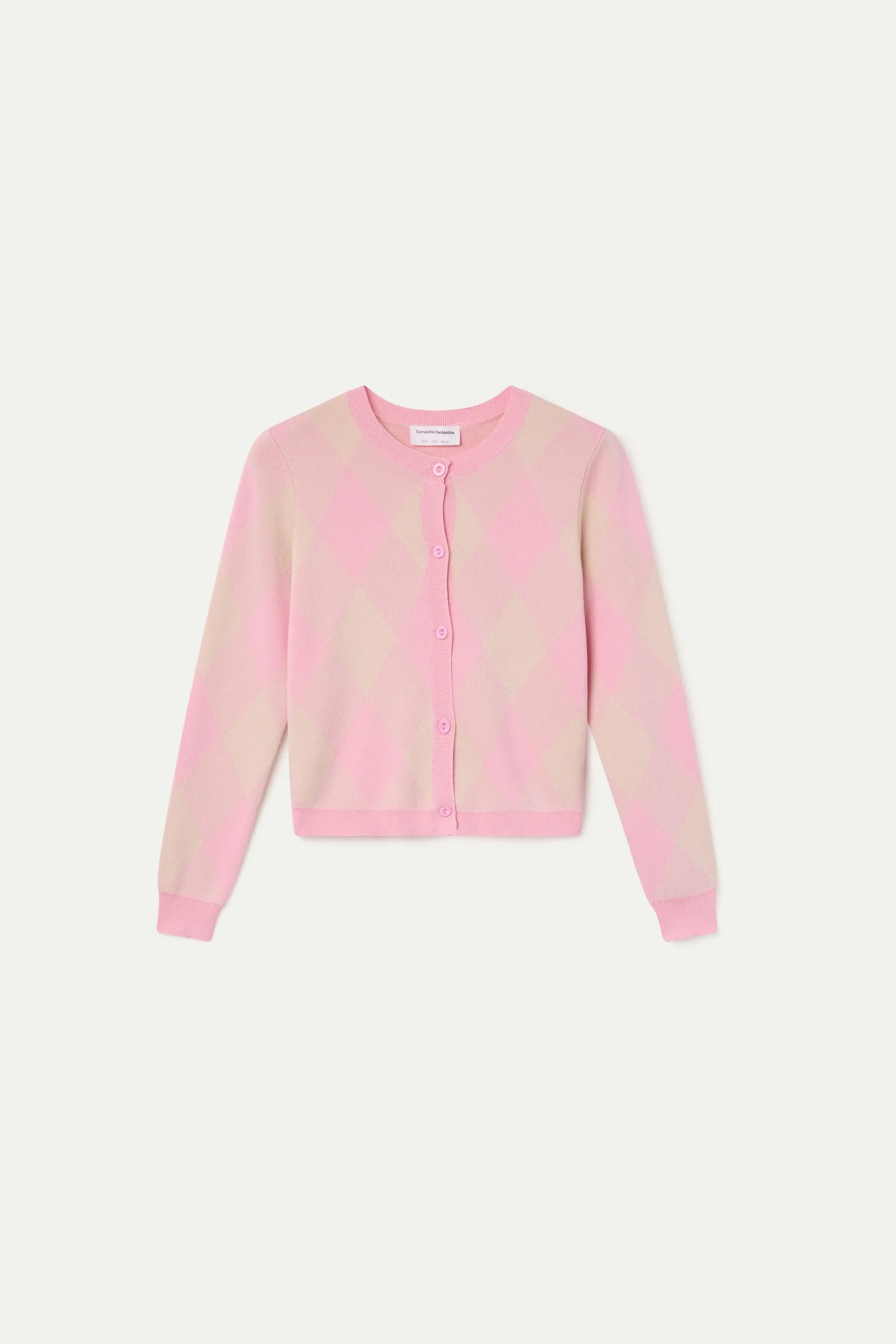 Cárdigan punto con estampado rombos rosa