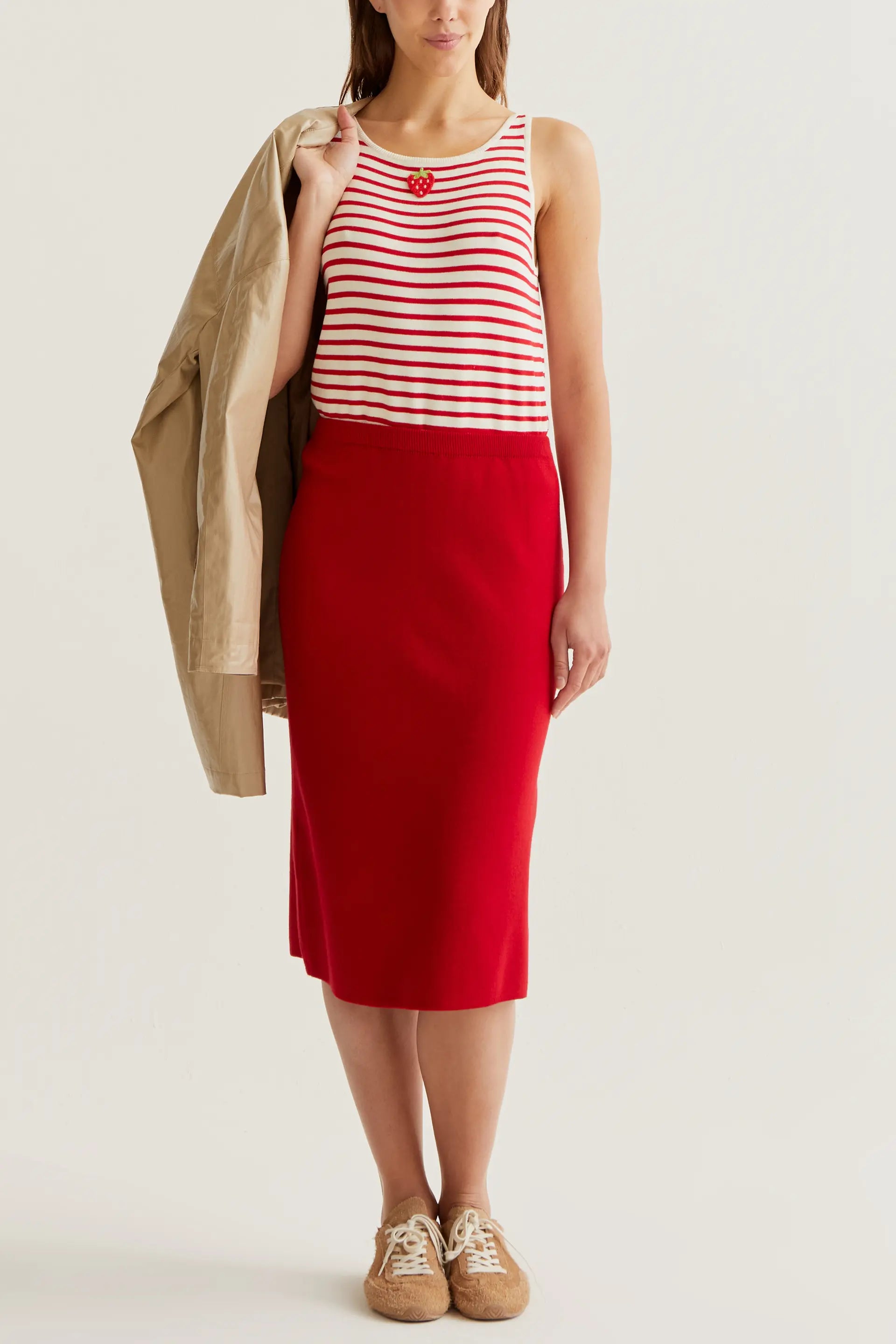 Falda midi punto rojo