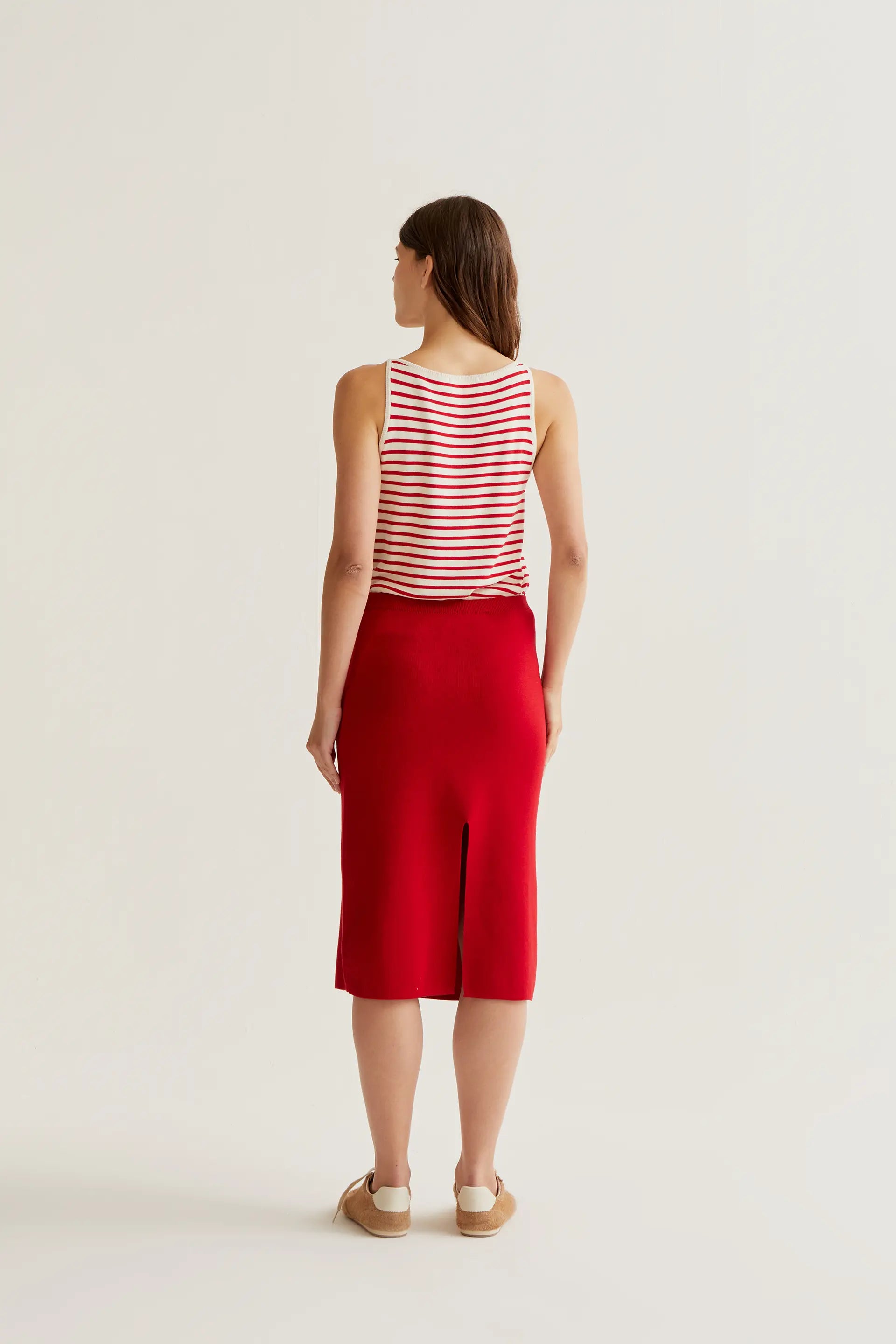 Falda midi punto rojo