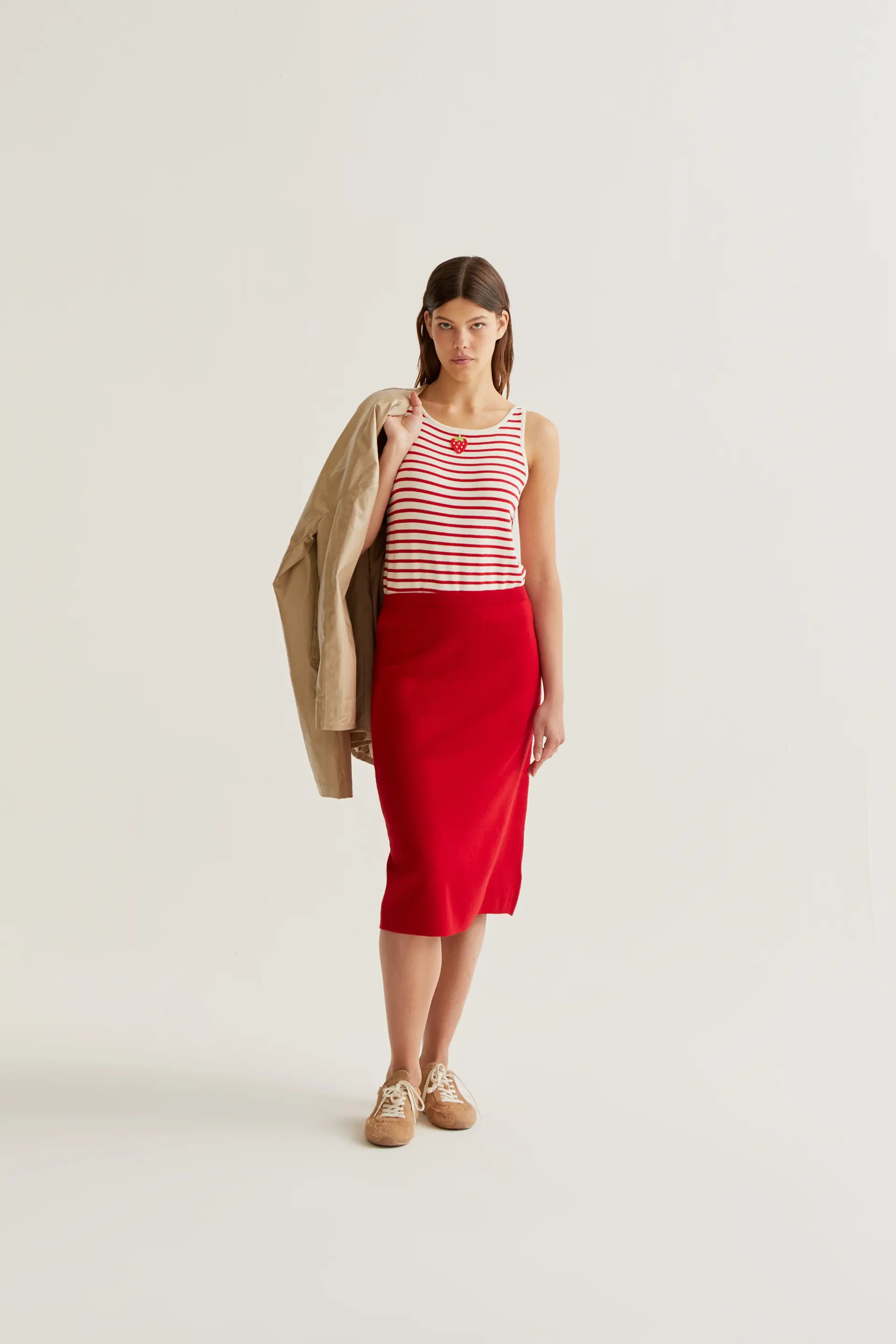 Falda midi punto rojo