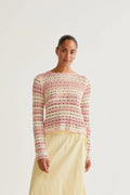 Top punto calado con rayas blanco y rosa