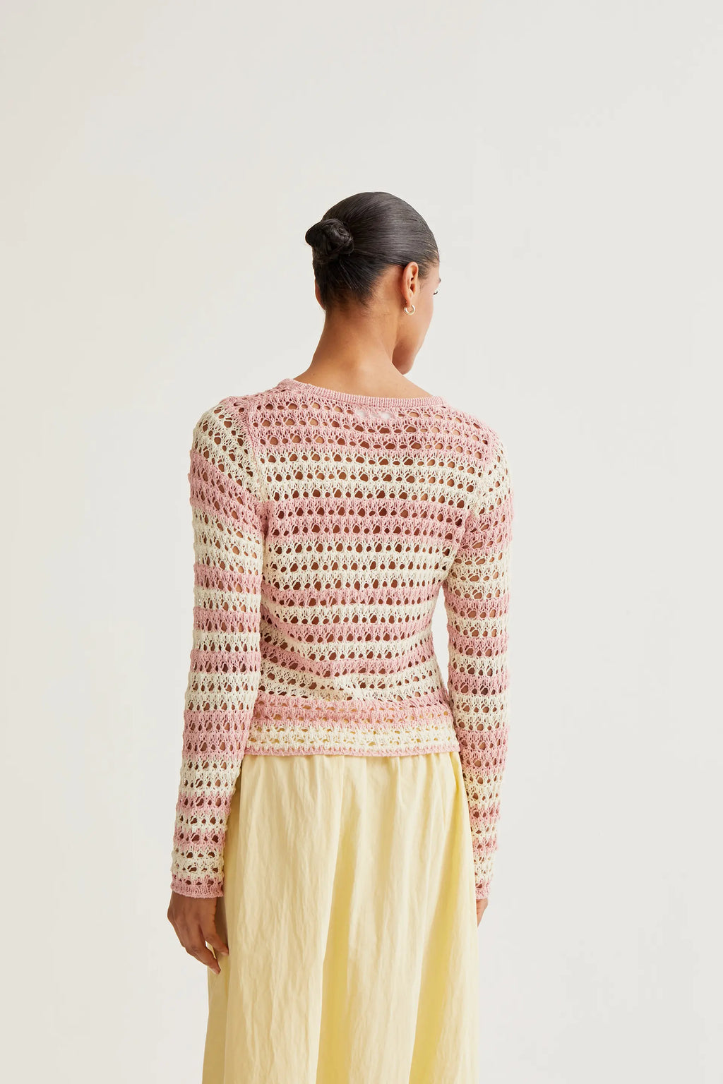 Top punto calado con rayas blanco y rosa