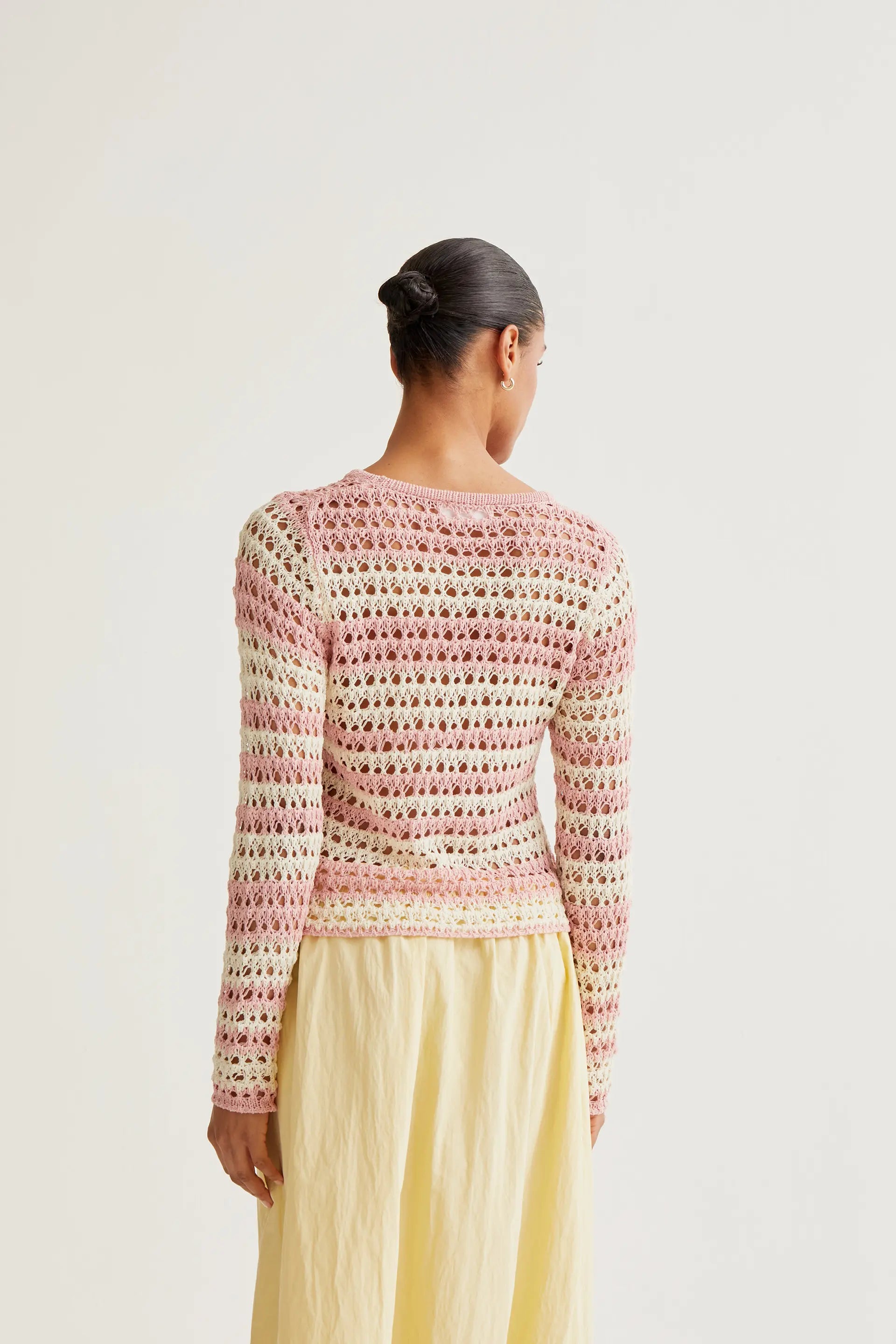 Top punto calado con rayas blanco y rosa