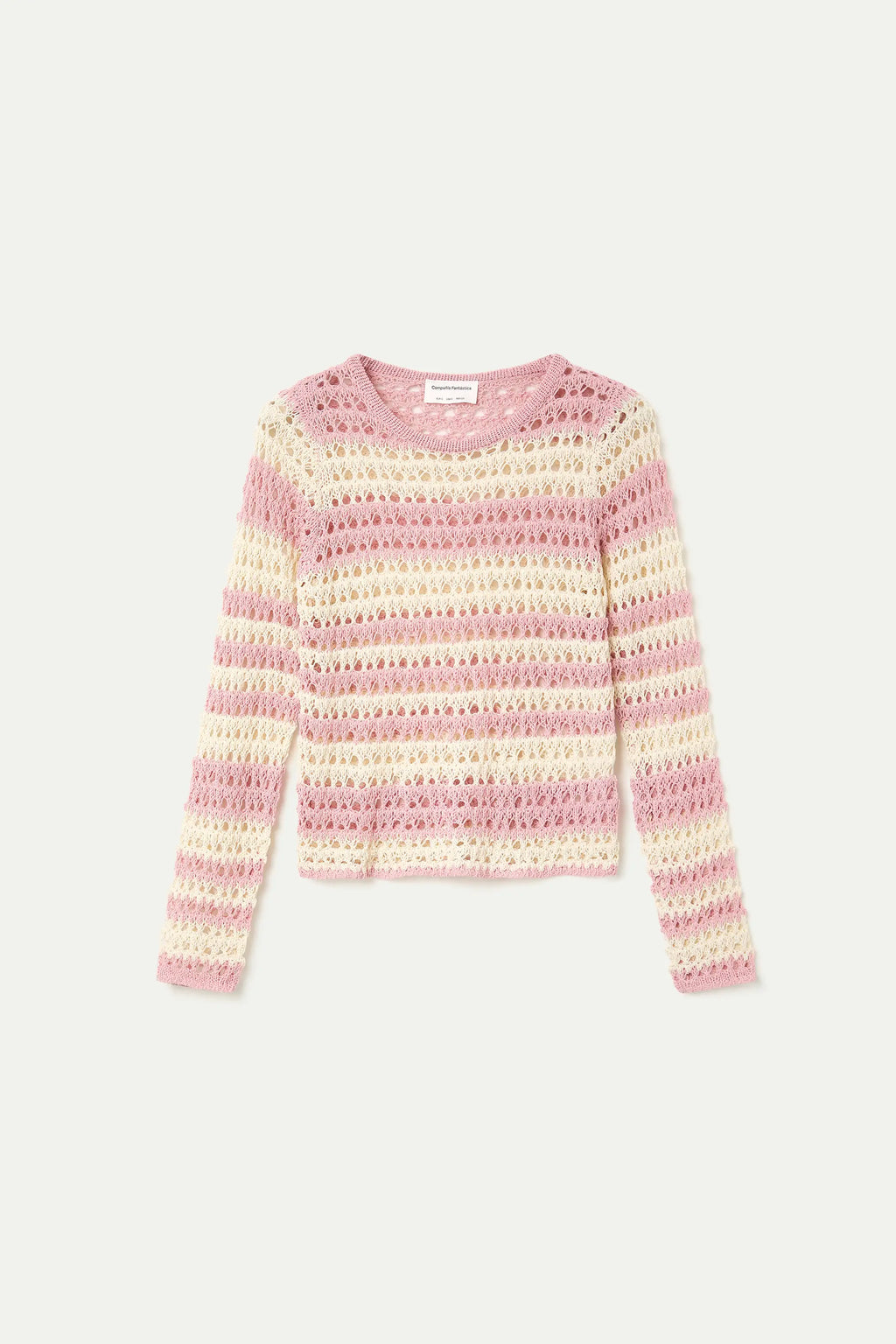 Top punto calado con rayas blanco y rosa