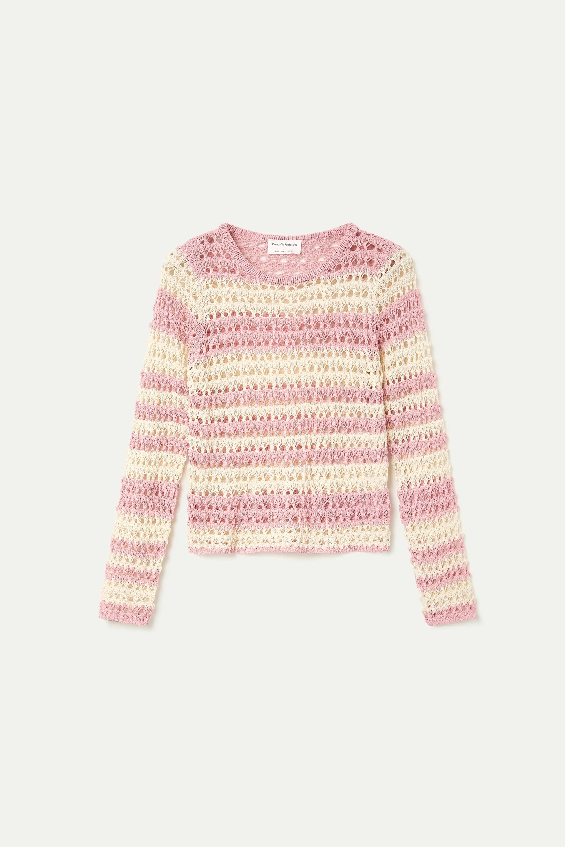 Top punto calado con rayas blanco y rosa
