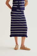Falda midi  de punto con estampado de rayas azul marino y blanco