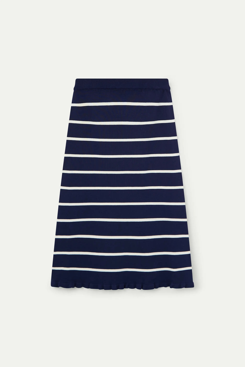 Falda midi  de punto con estampado de rayas azul marino y blanco