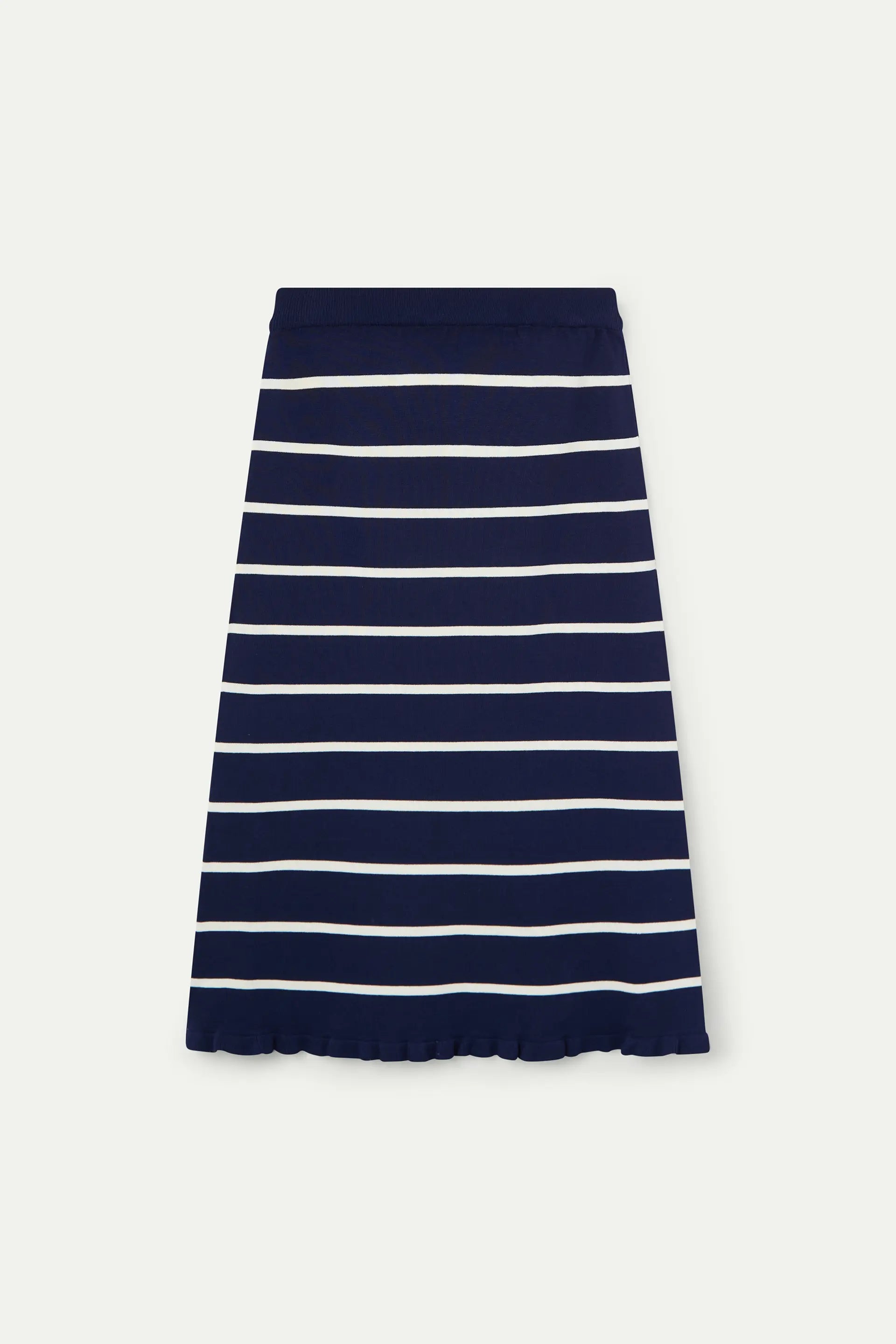 Falda midi  de punto con estampado de rayas azul marino y blanco