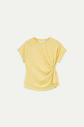 Camisa amarillo claro 100% algod¨®n con detalle drapeado