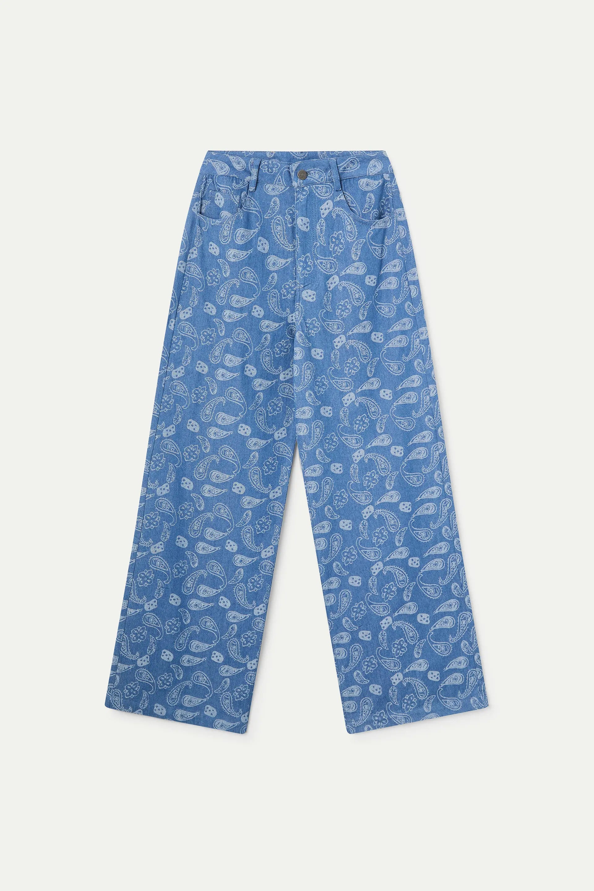 Pantalón vaquero azul con estampado Paisley