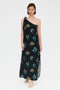 Vestido largo asim¨¦trico con estampado Multicolor Gardener