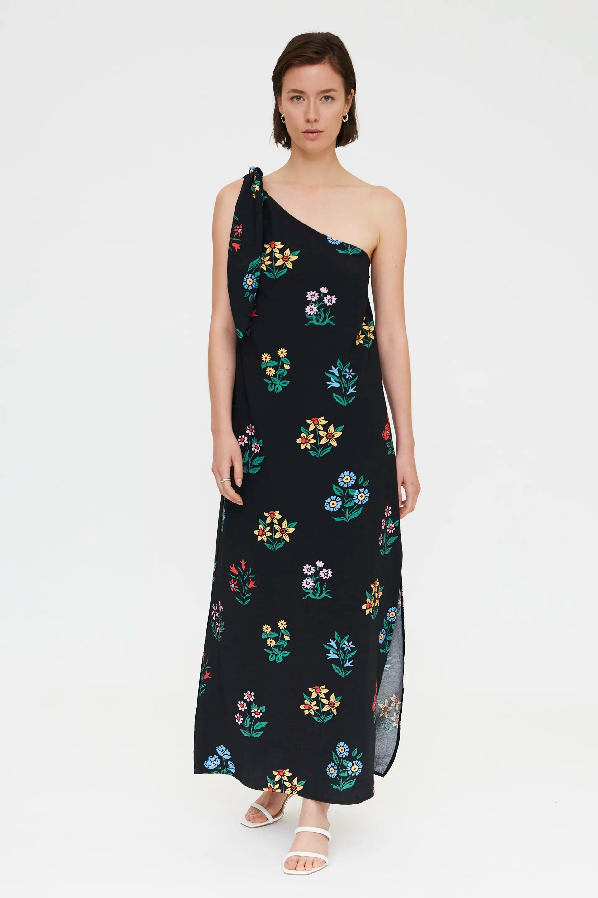 Vestido largo asim¨¦trico con estampado Multicolor Gardener