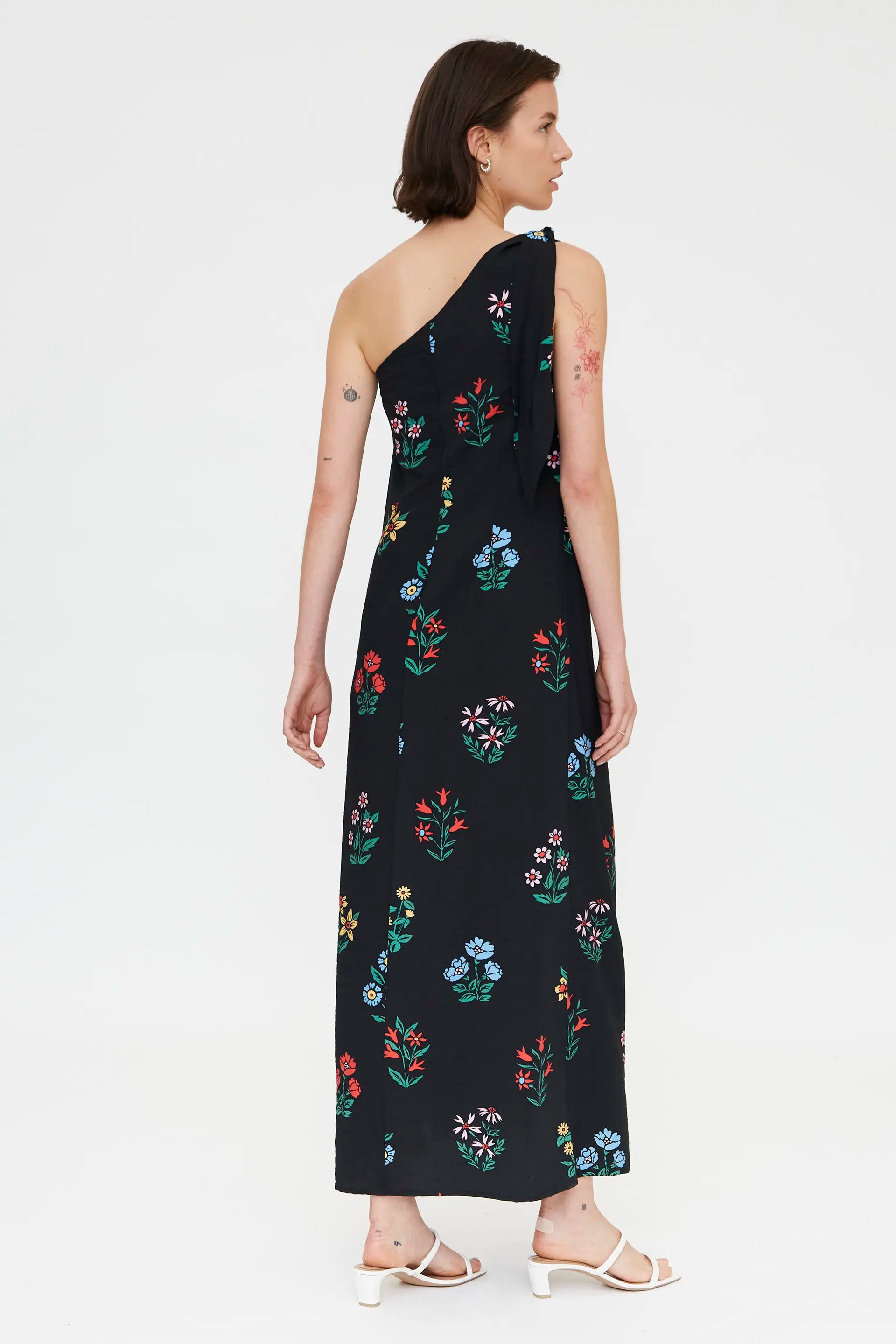 Vestido largo asim¨¦trico con estampado Multicolor Gardener