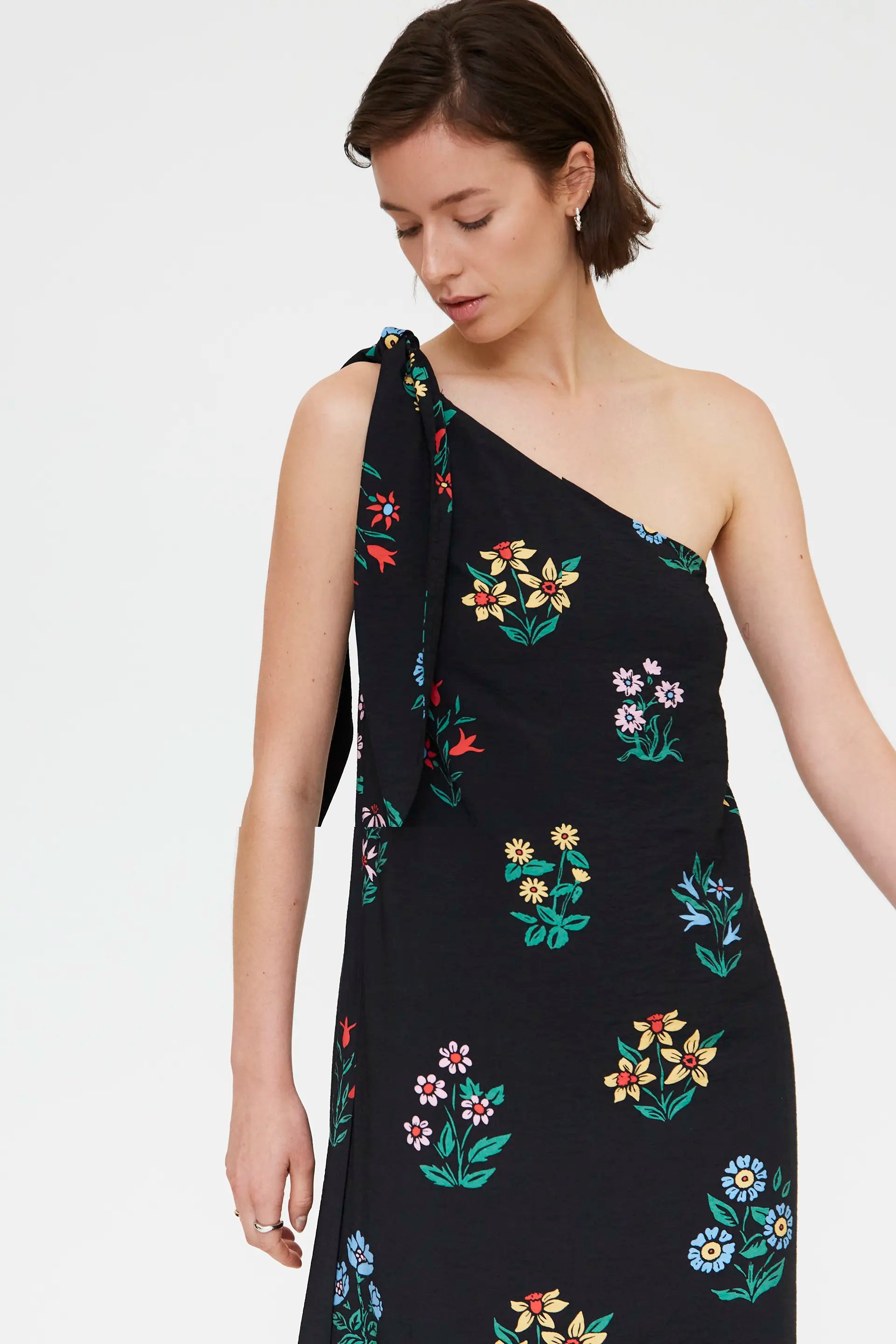 Vestido largo asim¨¦trico con estampado Multicolor Gardener