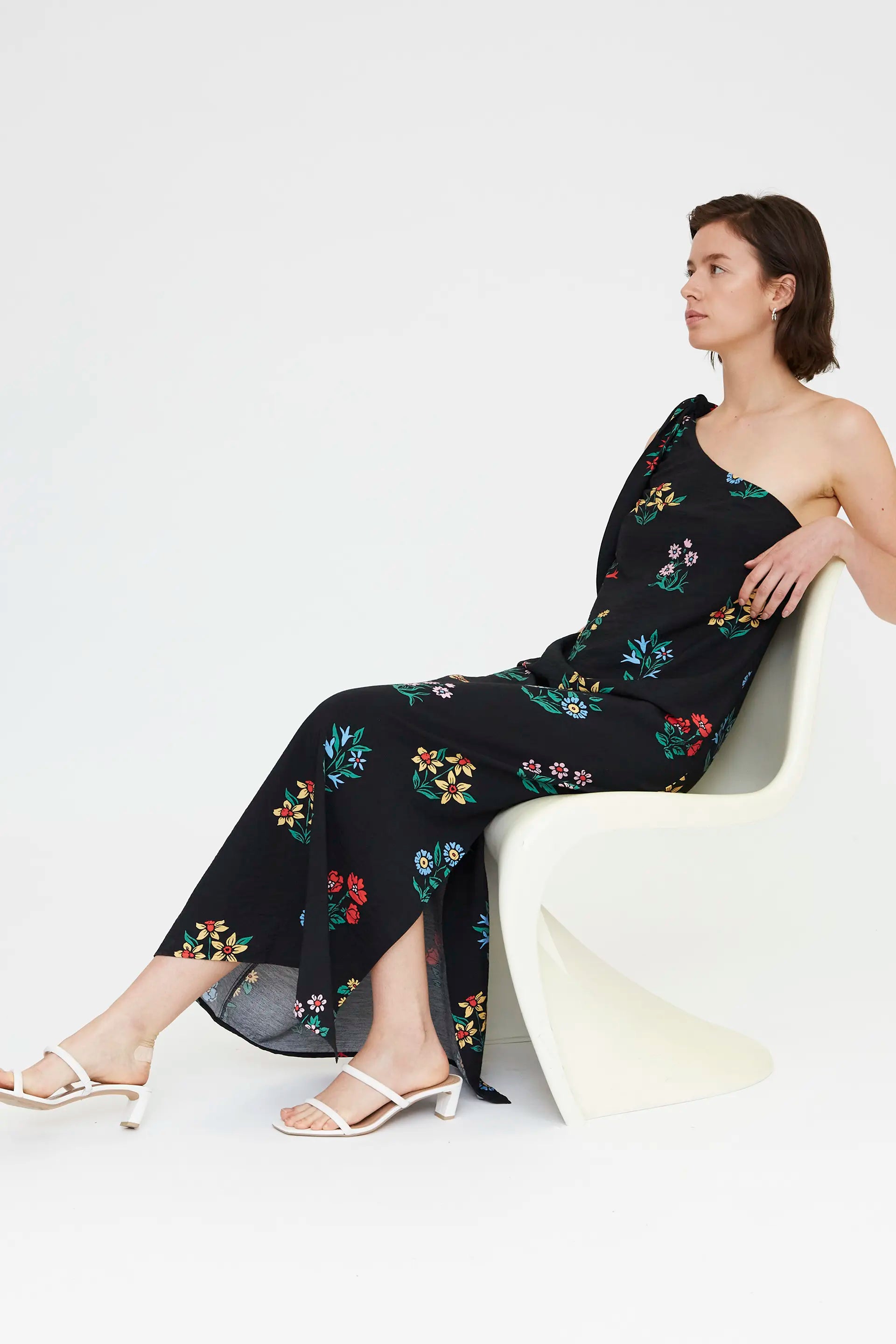 Vestido largo asim¨¦trico con estampado Multicolor Gardener