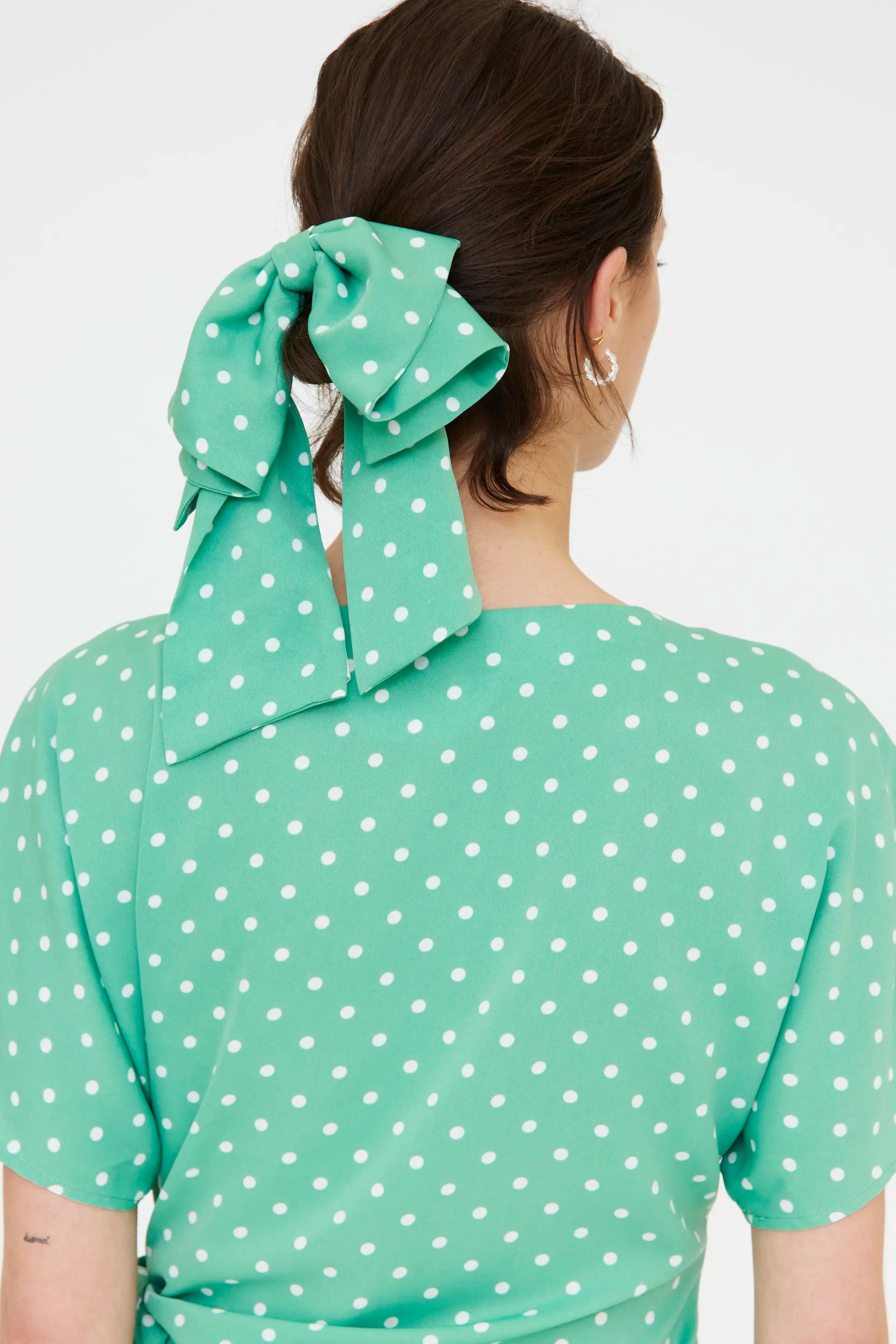 Coletero lazo verde con estampado de puntos mini blanco
