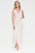 Vestido largo rosa satinado