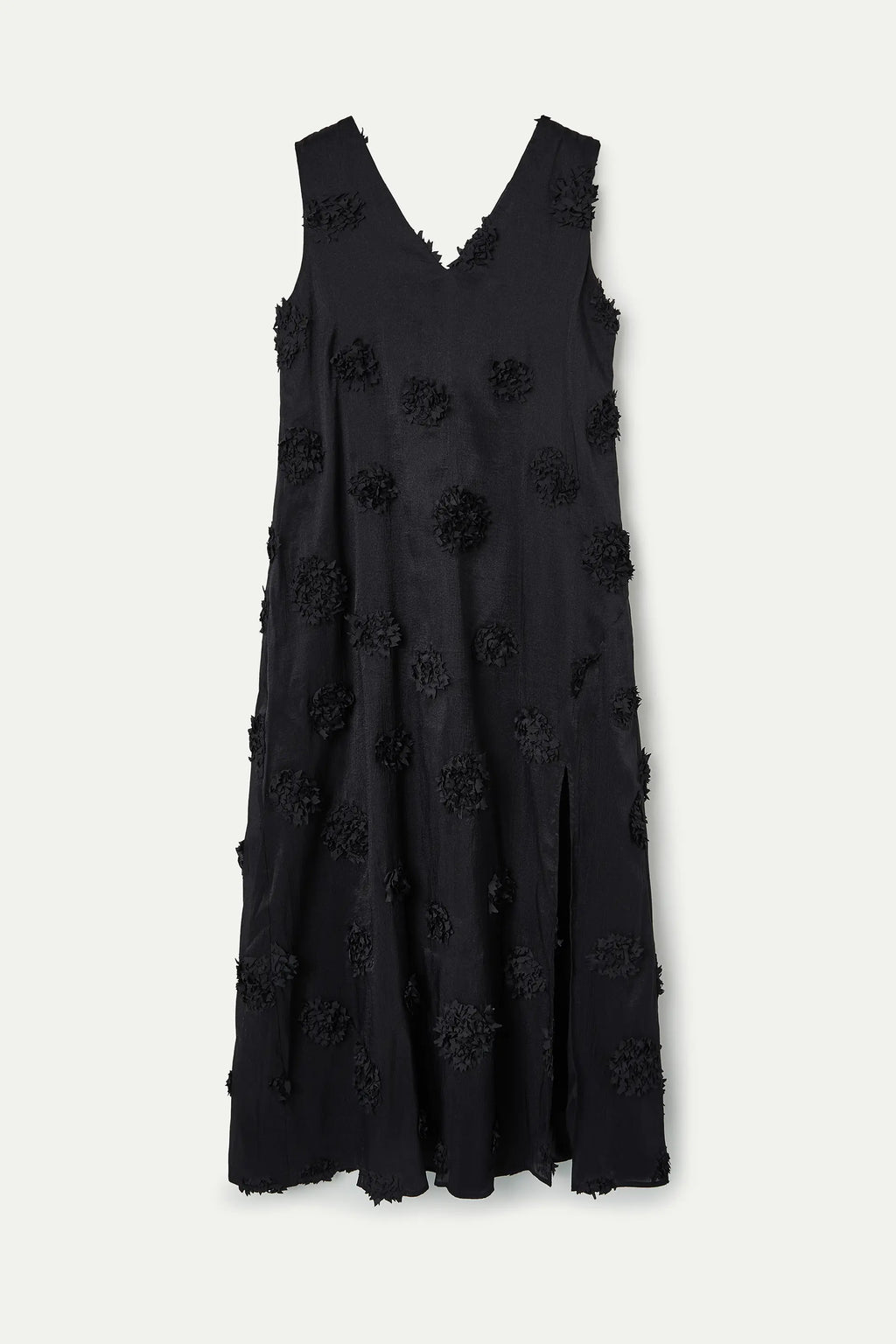 Vestido largo negro con detalle floral