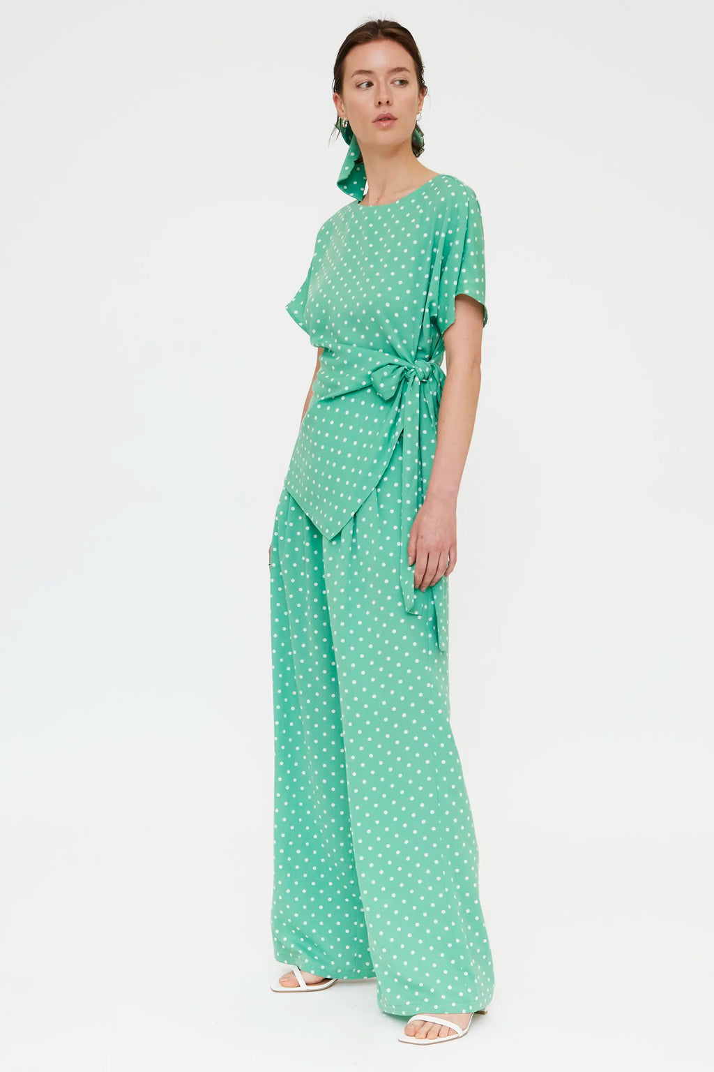 Pantalón con estampado mini dots verde