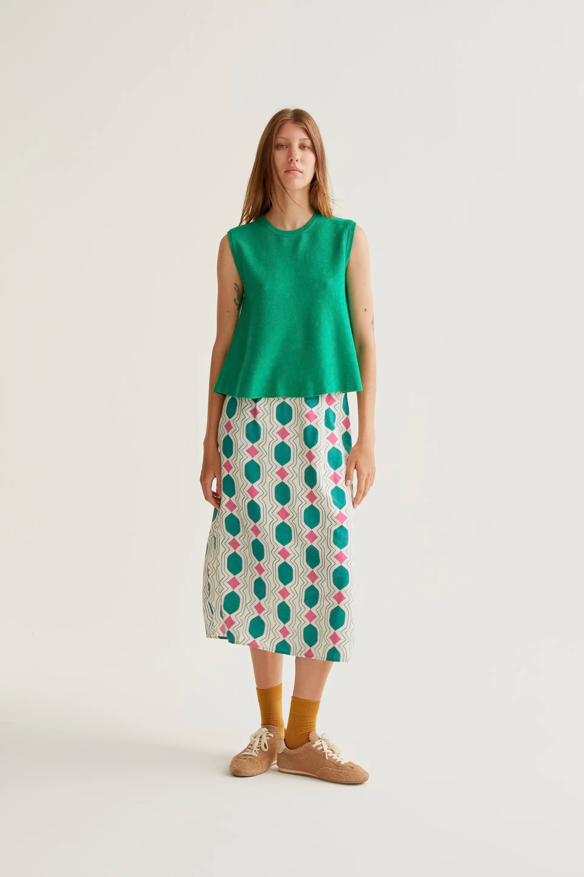 Falda mdi con estampado Geometric