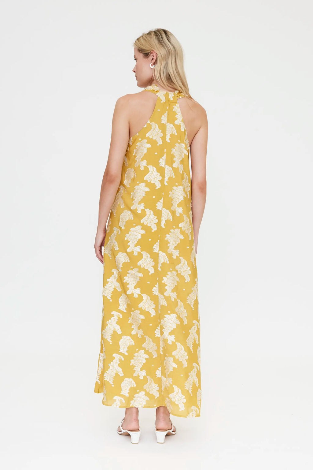 Vestido midi con estampado amarillo