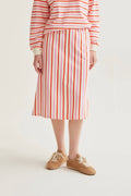 Falda midi con estampado de rayas rosa y rojo