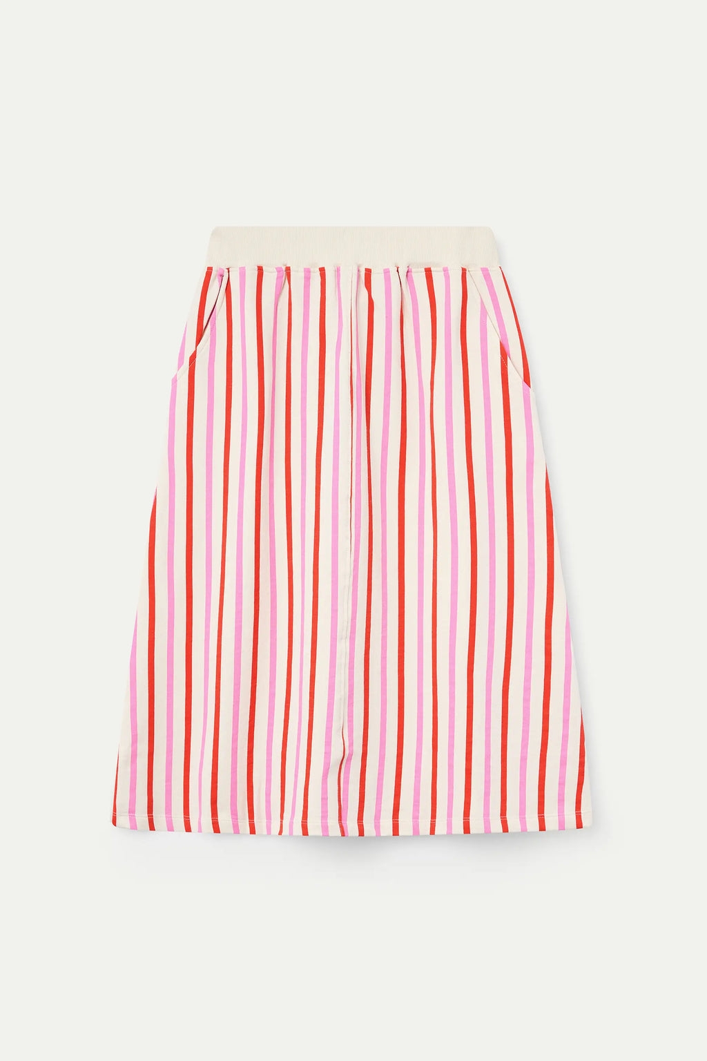 Falda midi con estampado de rayas rosa y rojo