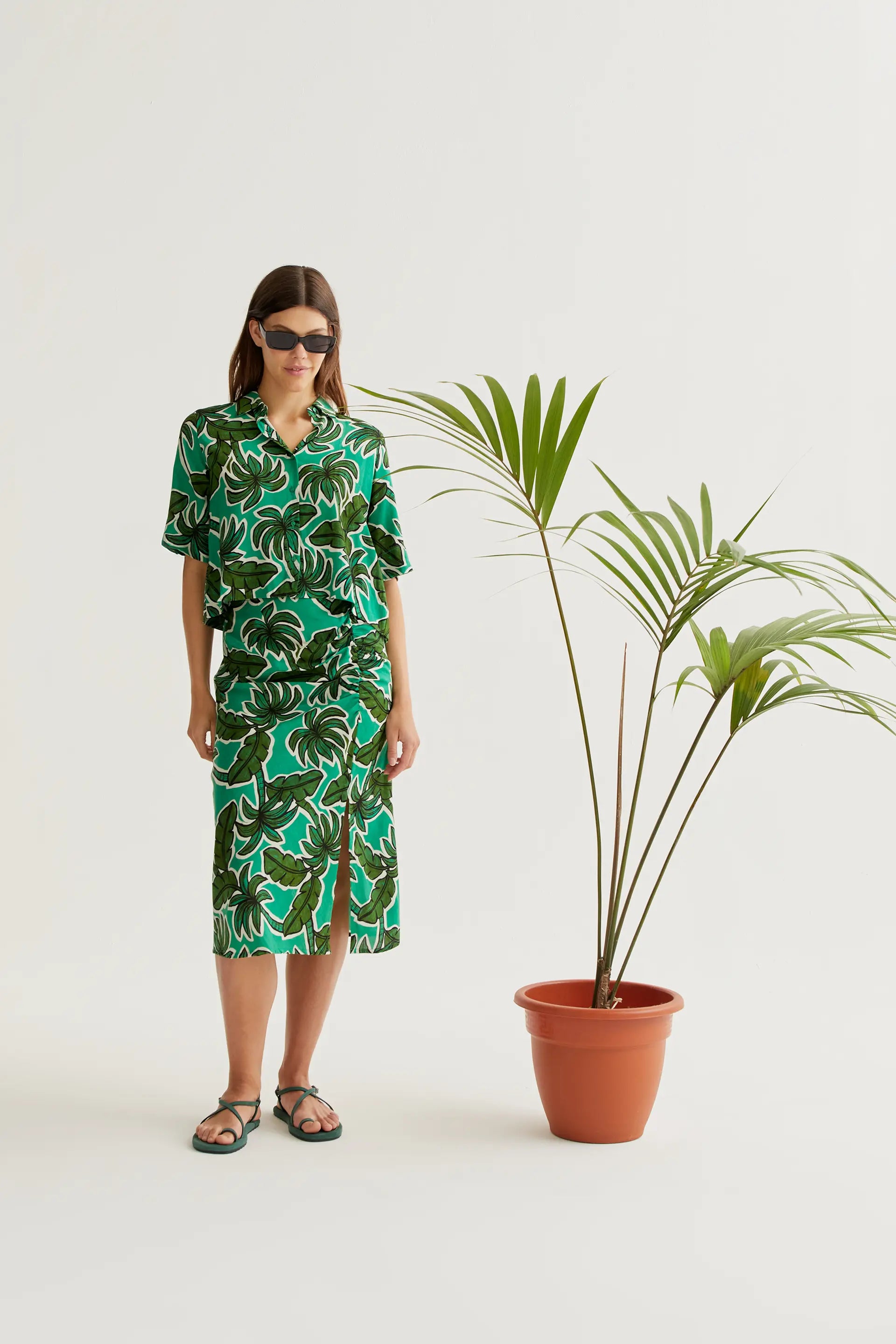 Falda midi con estampado Palm Tree