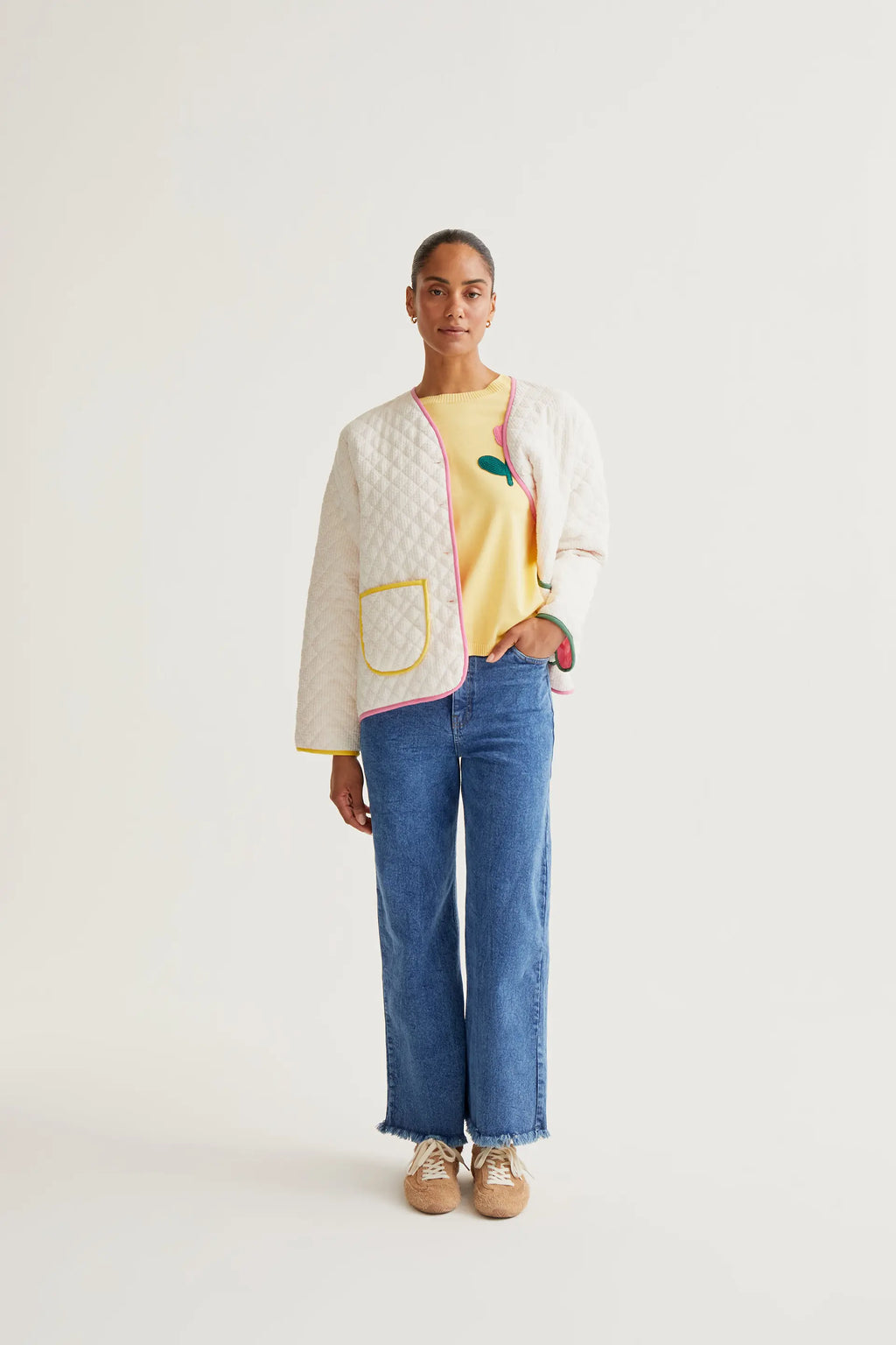 Chaqueta 100% algodón blanco roto