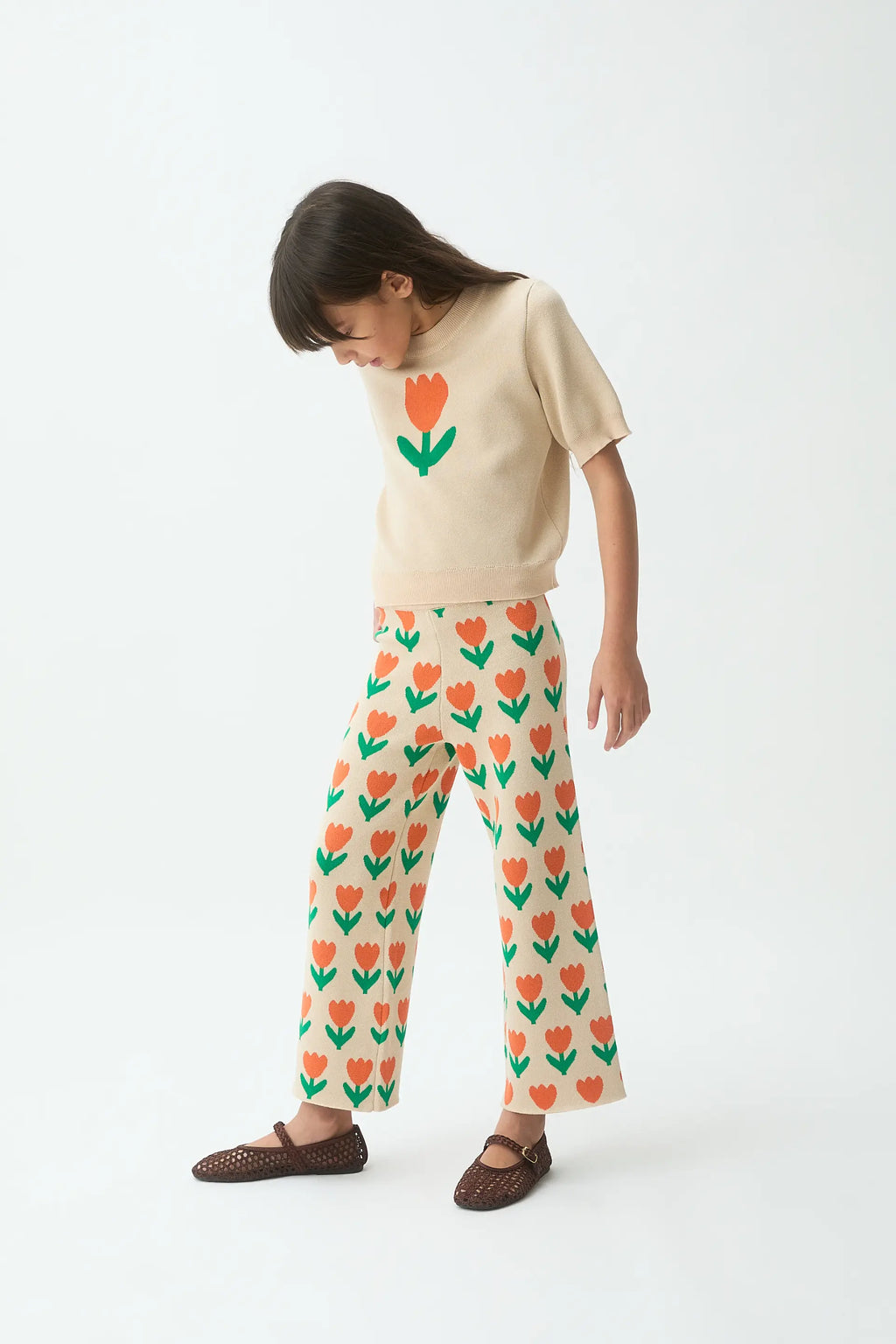 Pantalón de punto de niña con estampado Orange Tulip