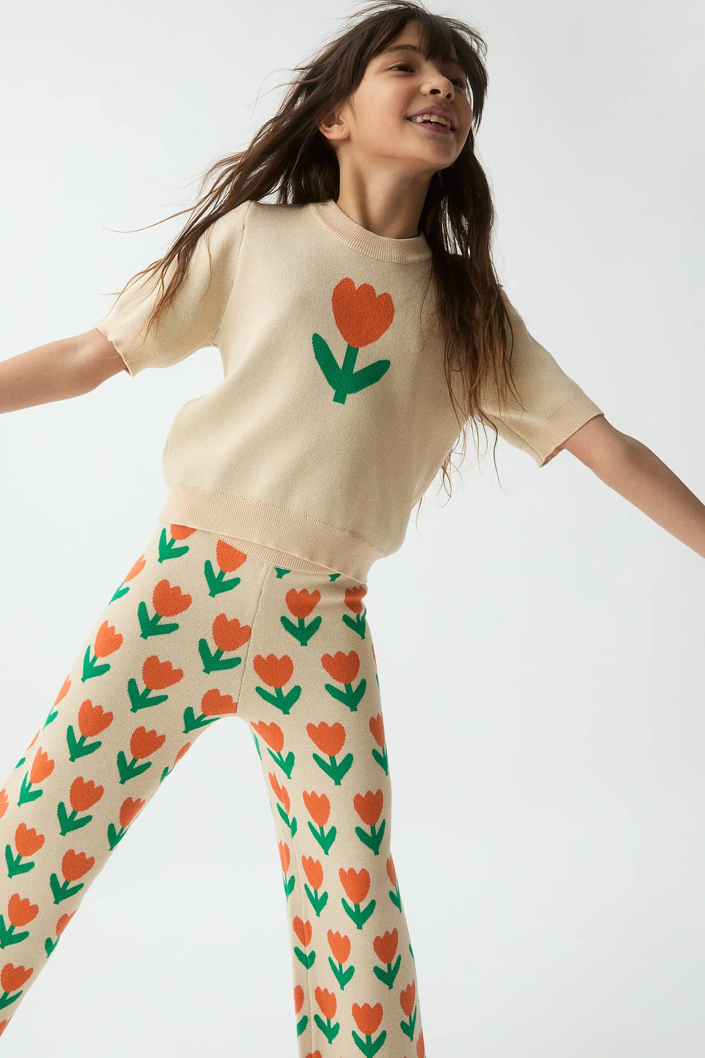 Pantalón de punto de niña con estampado Orange Tulip