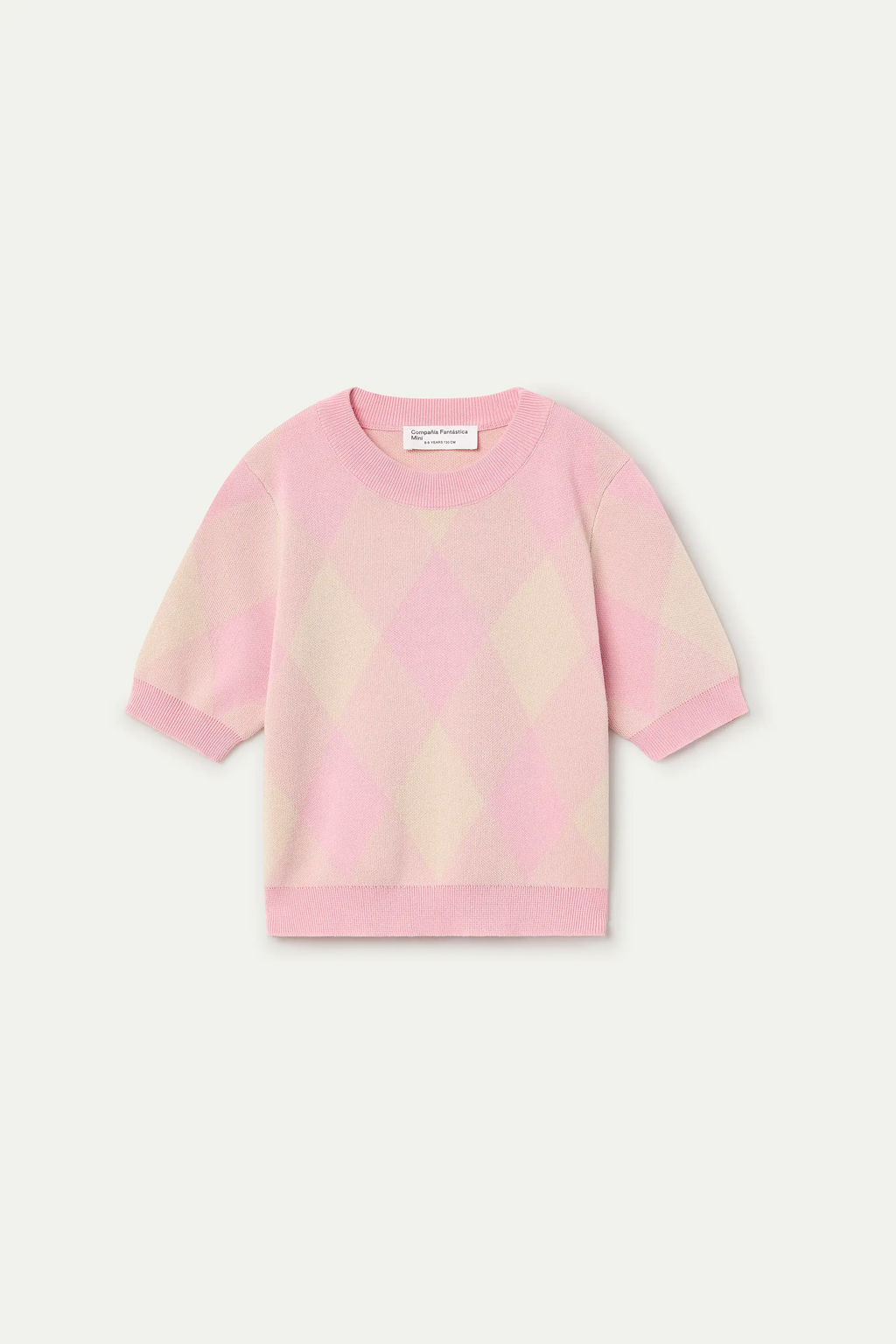 Jersey de punto de niña jacquard  rombos rosas