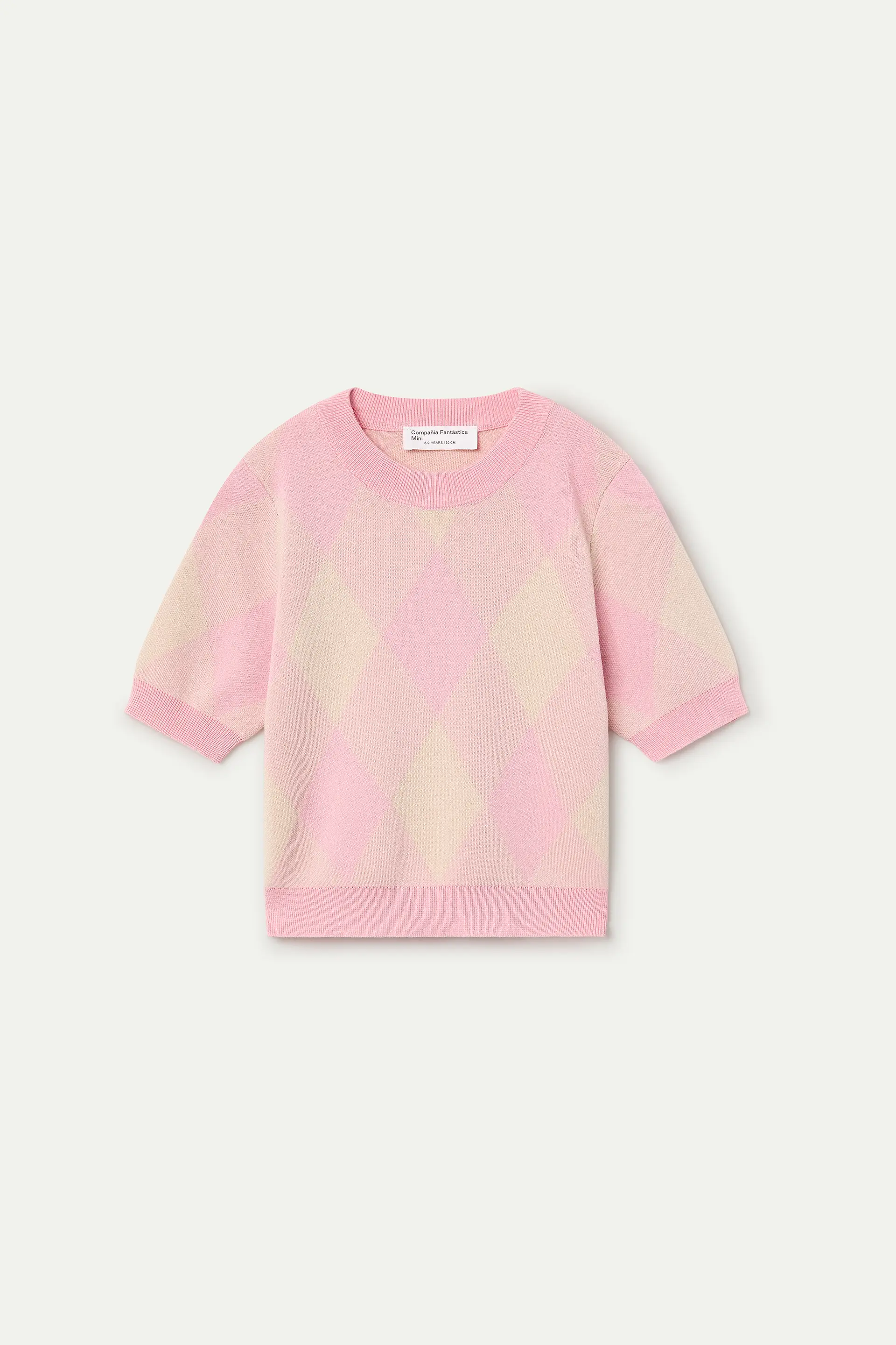 Jersey de punto de niña jacquard  rombos rosas