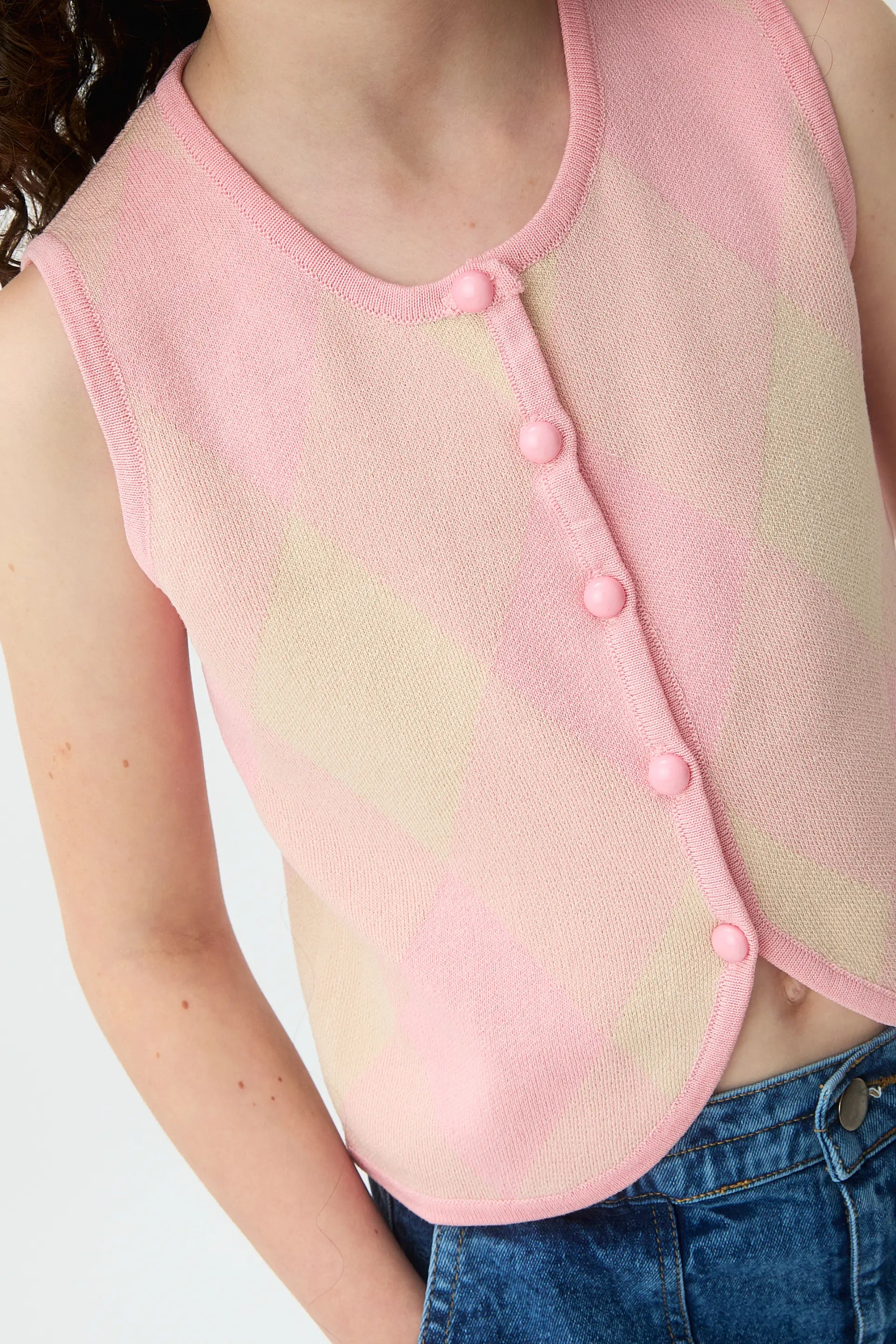 Chaleco de punto jacquard de ni?a con rombos rosas