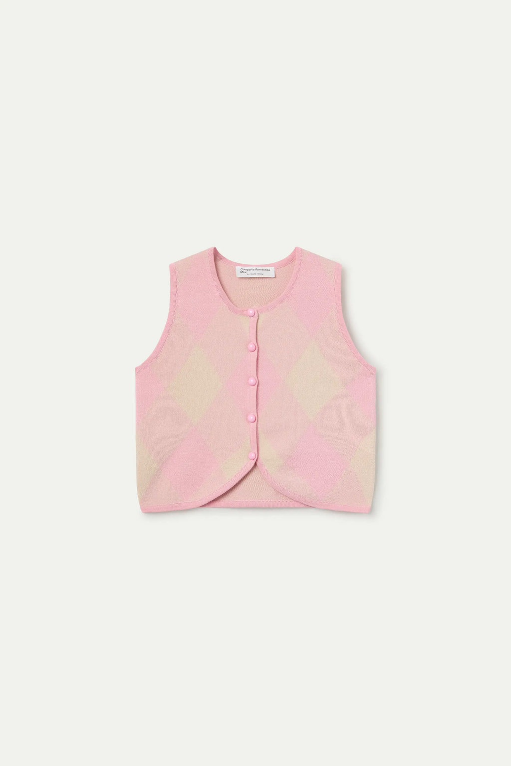 Chaleco de punto jacquard de ni?a con rombos rosas
