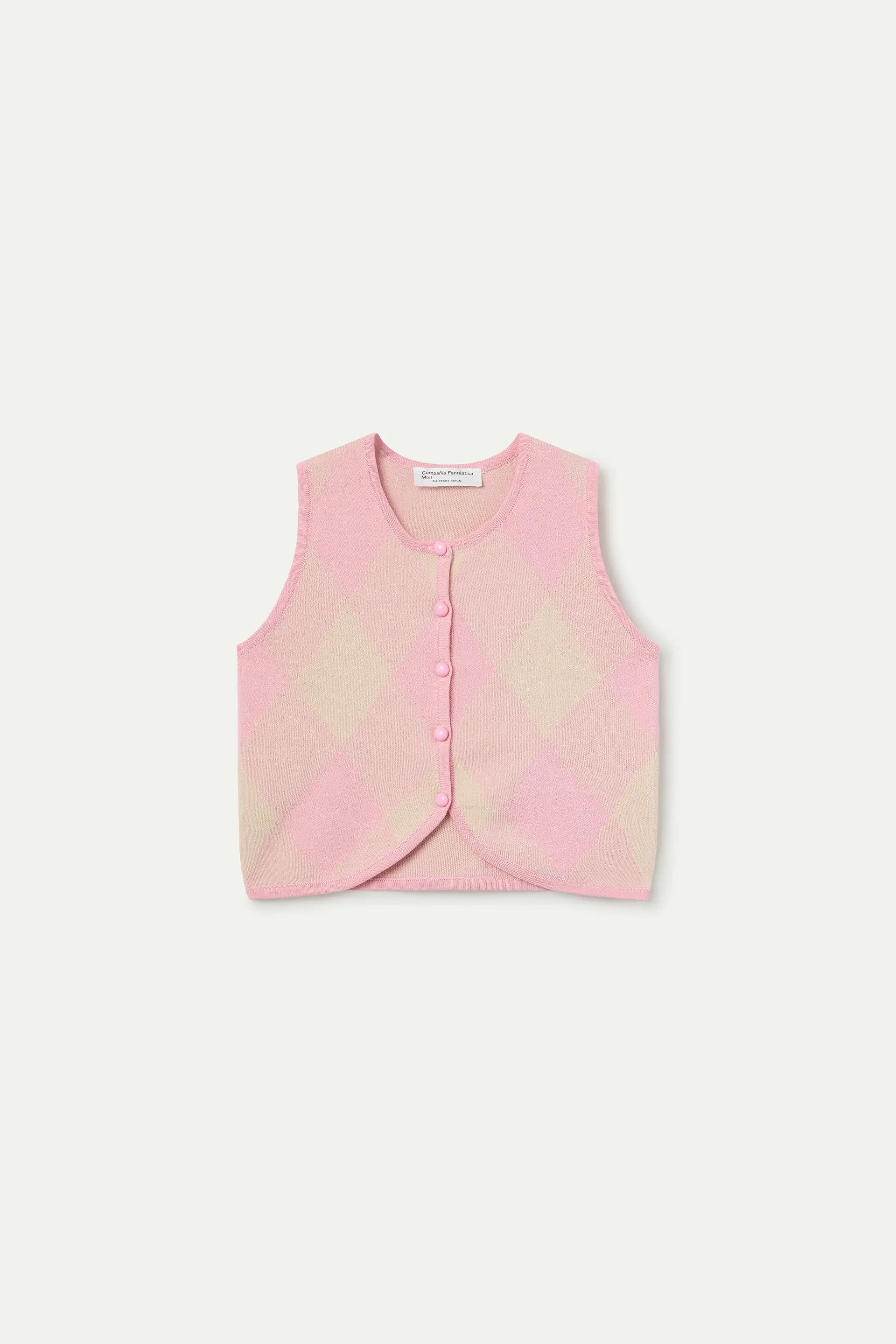 Chaleco de punto jacquard de ni?a con rombos rosas