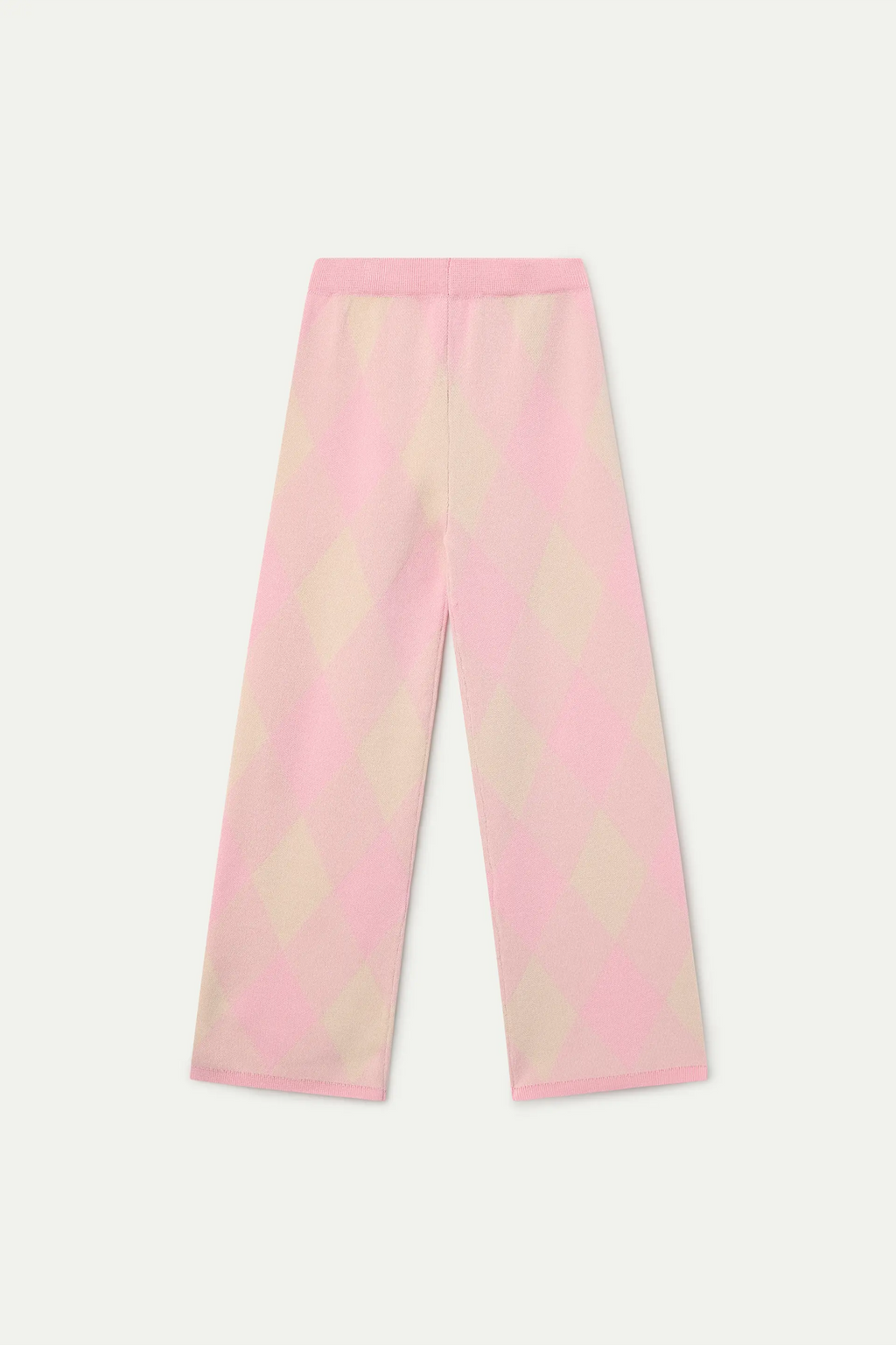 Pantalón punto jacquard de niña con rombos rosas