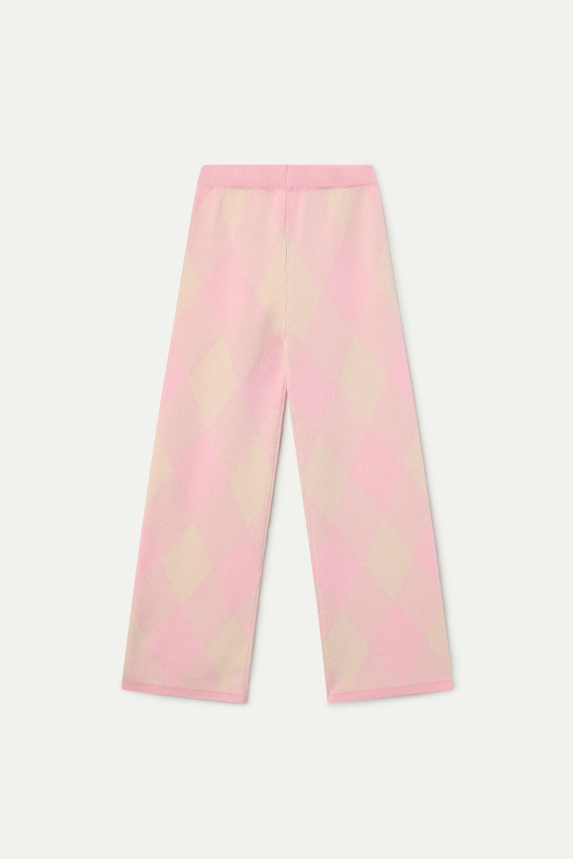 Pantalón punto jacquard de niña con rombos rosas