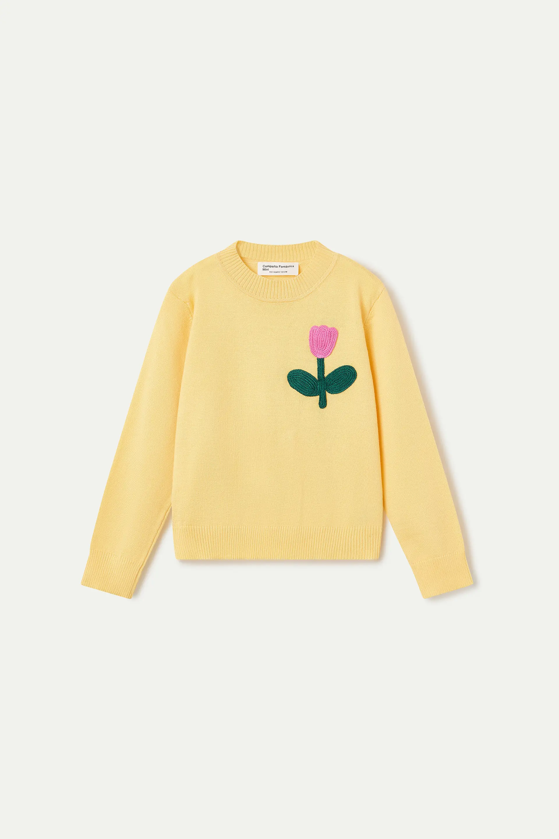 Jersey de niña punto con bordado de flor