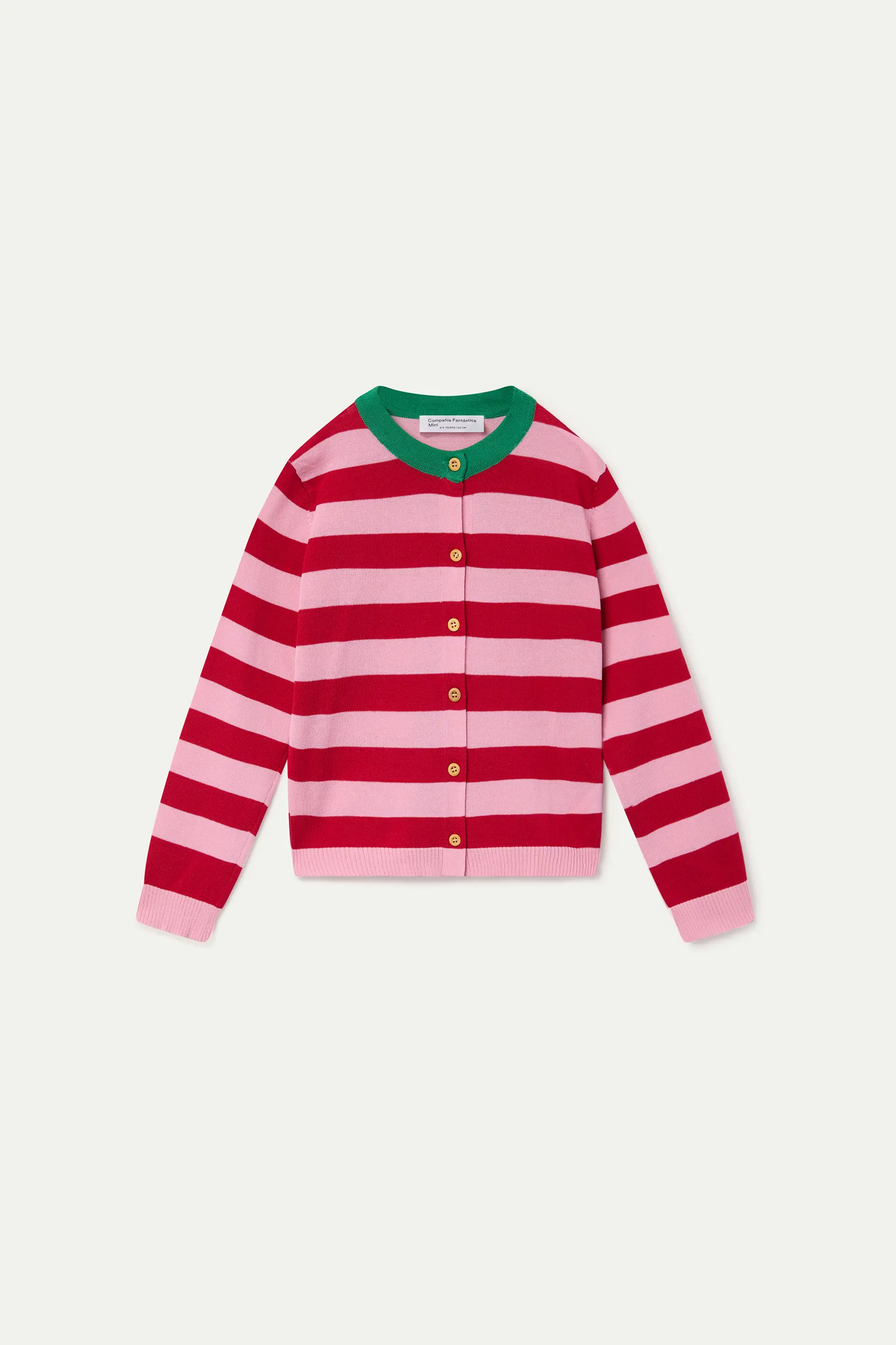 Cárdigan de niña estampado con rayas rosa  y rojo