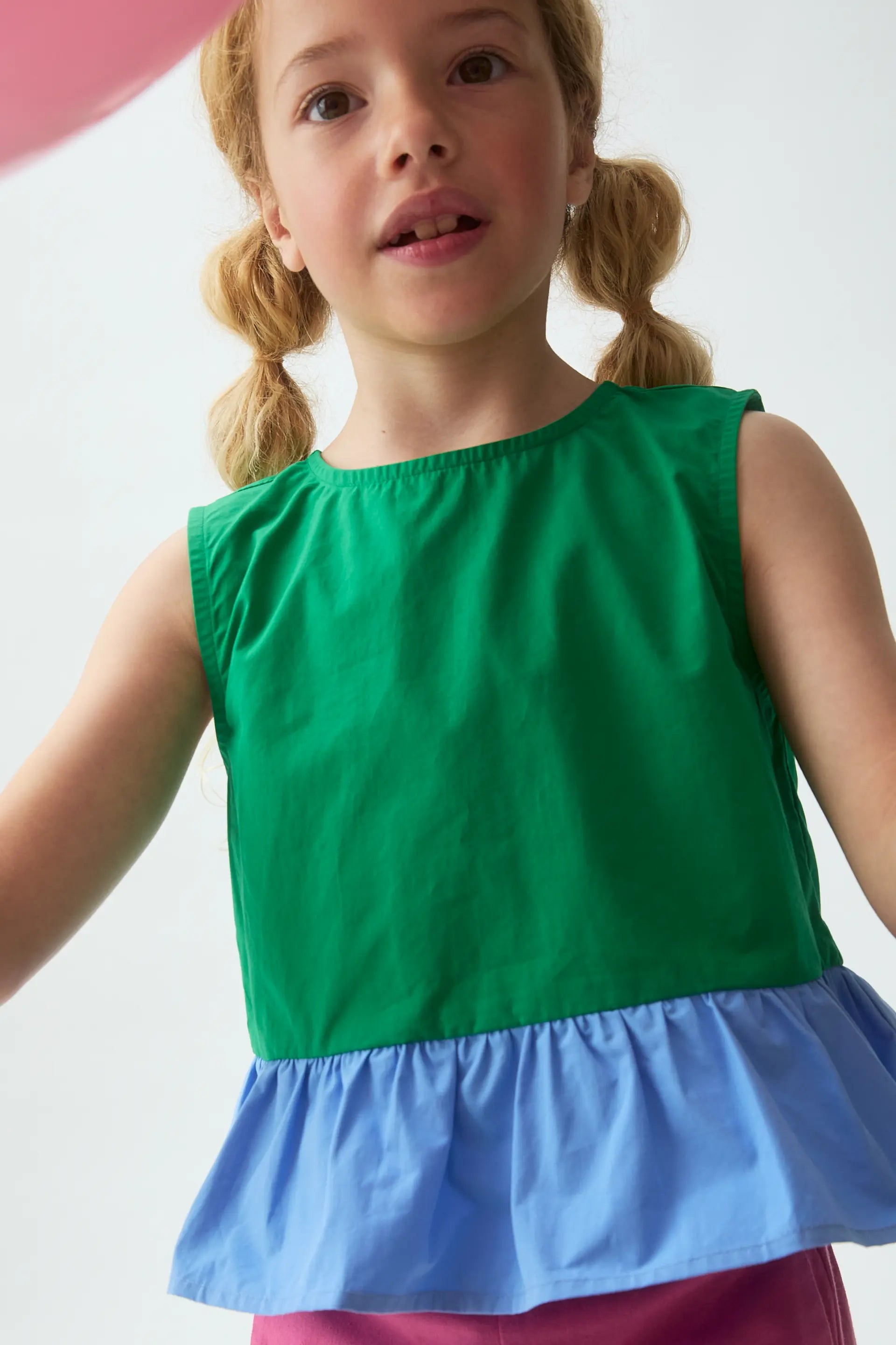 Top de ni?a 100% algod¨®n bicolor verde y azul