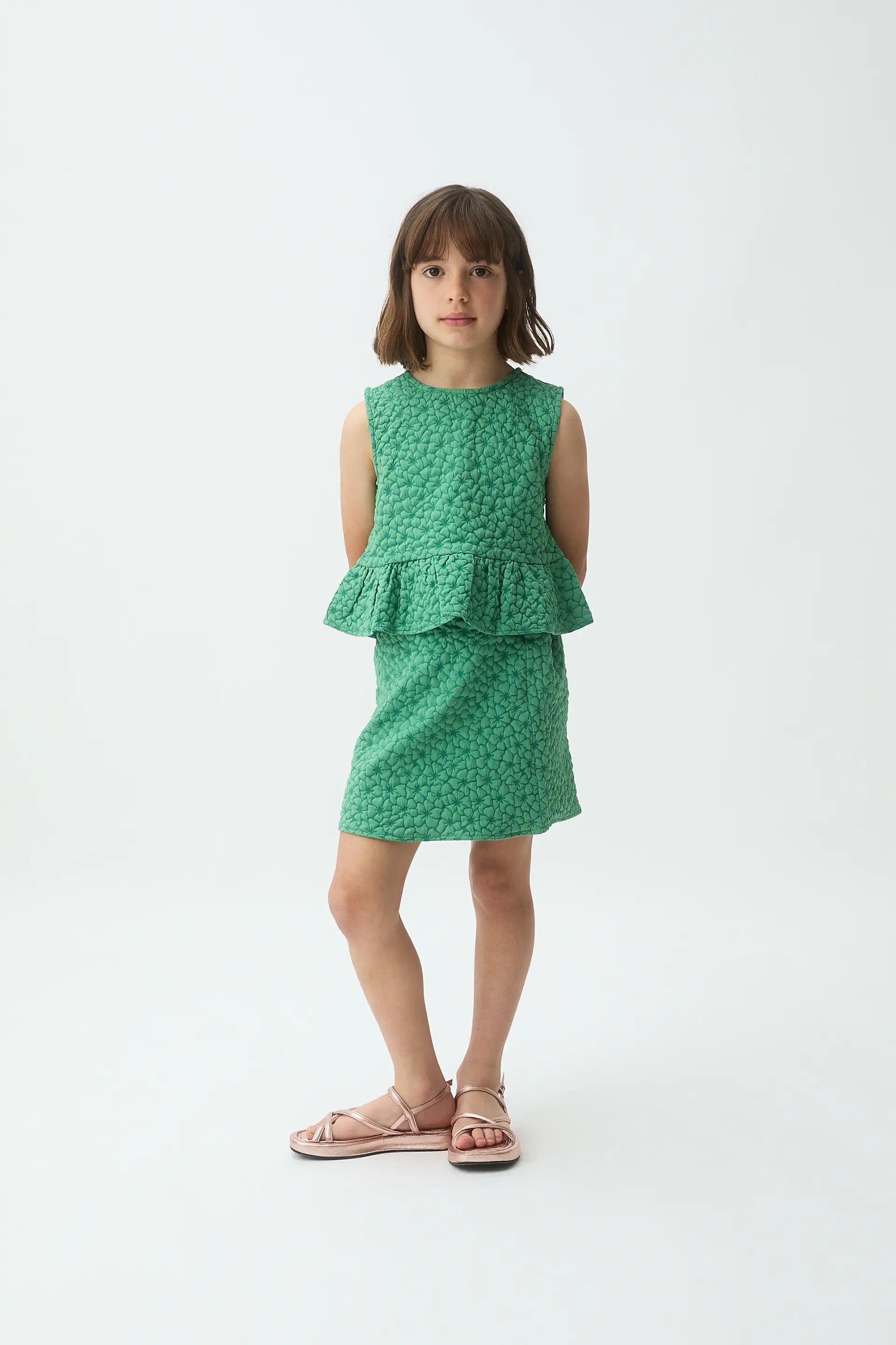 Top de ni?a con estampado floral verde