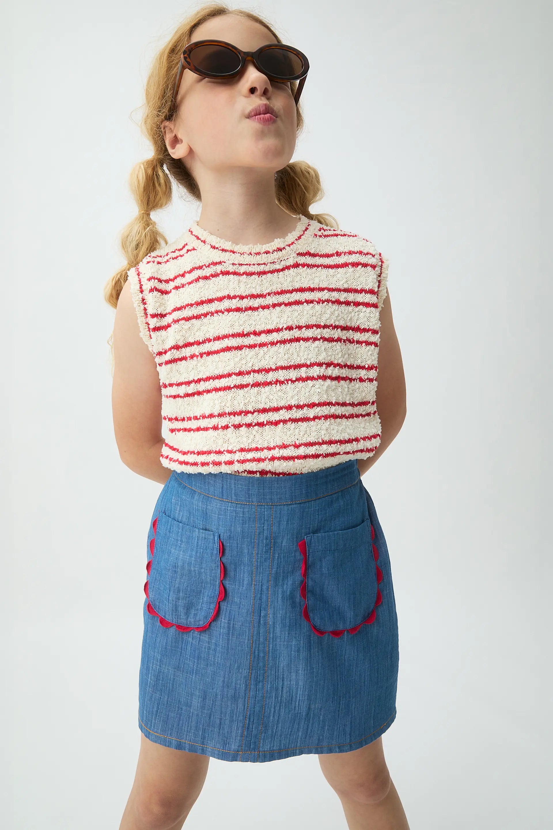 Falda corta de ni?a 100% algod¨®n Chambray
