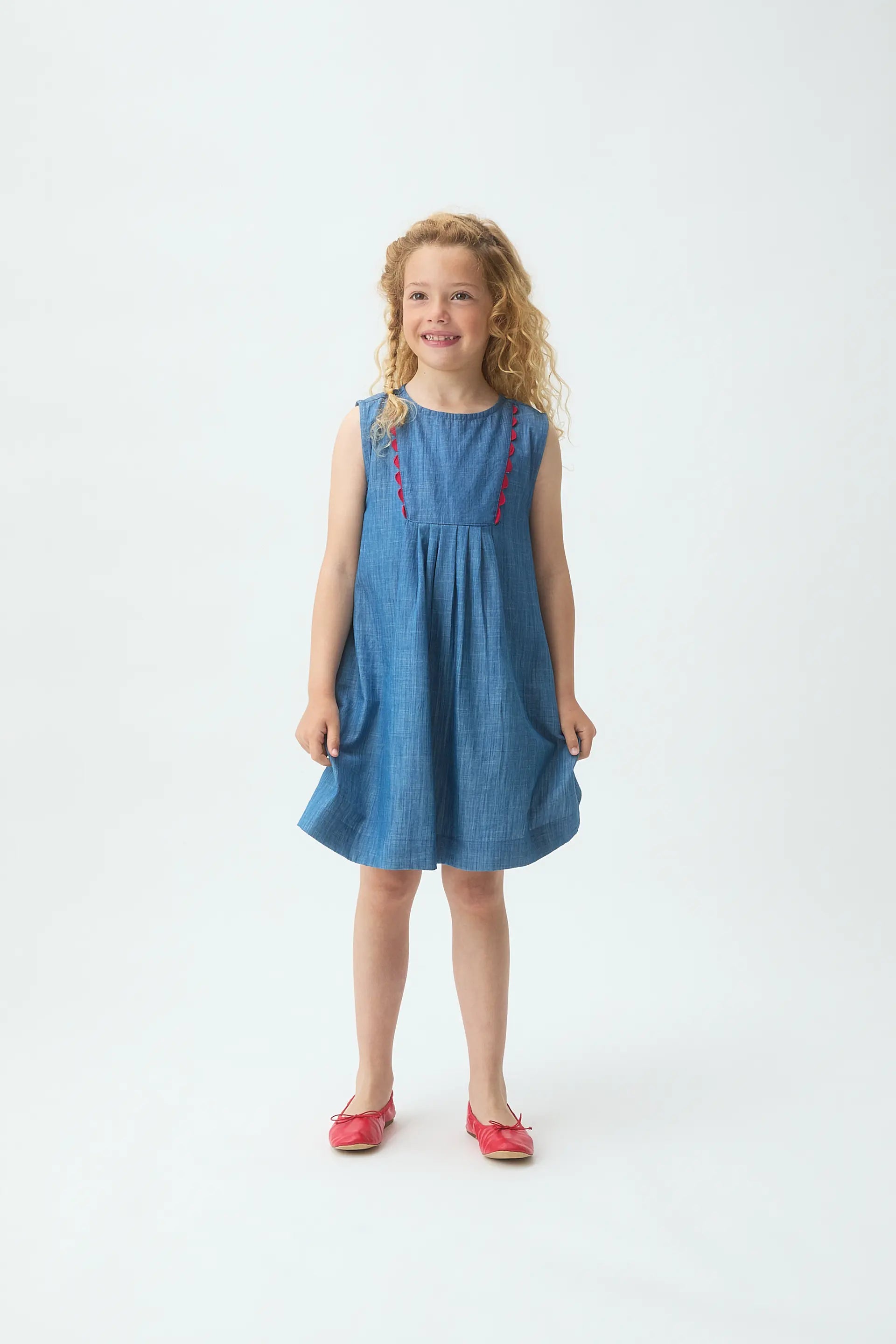 Vestido corto de ni?a 100% algod¨®n Chambray