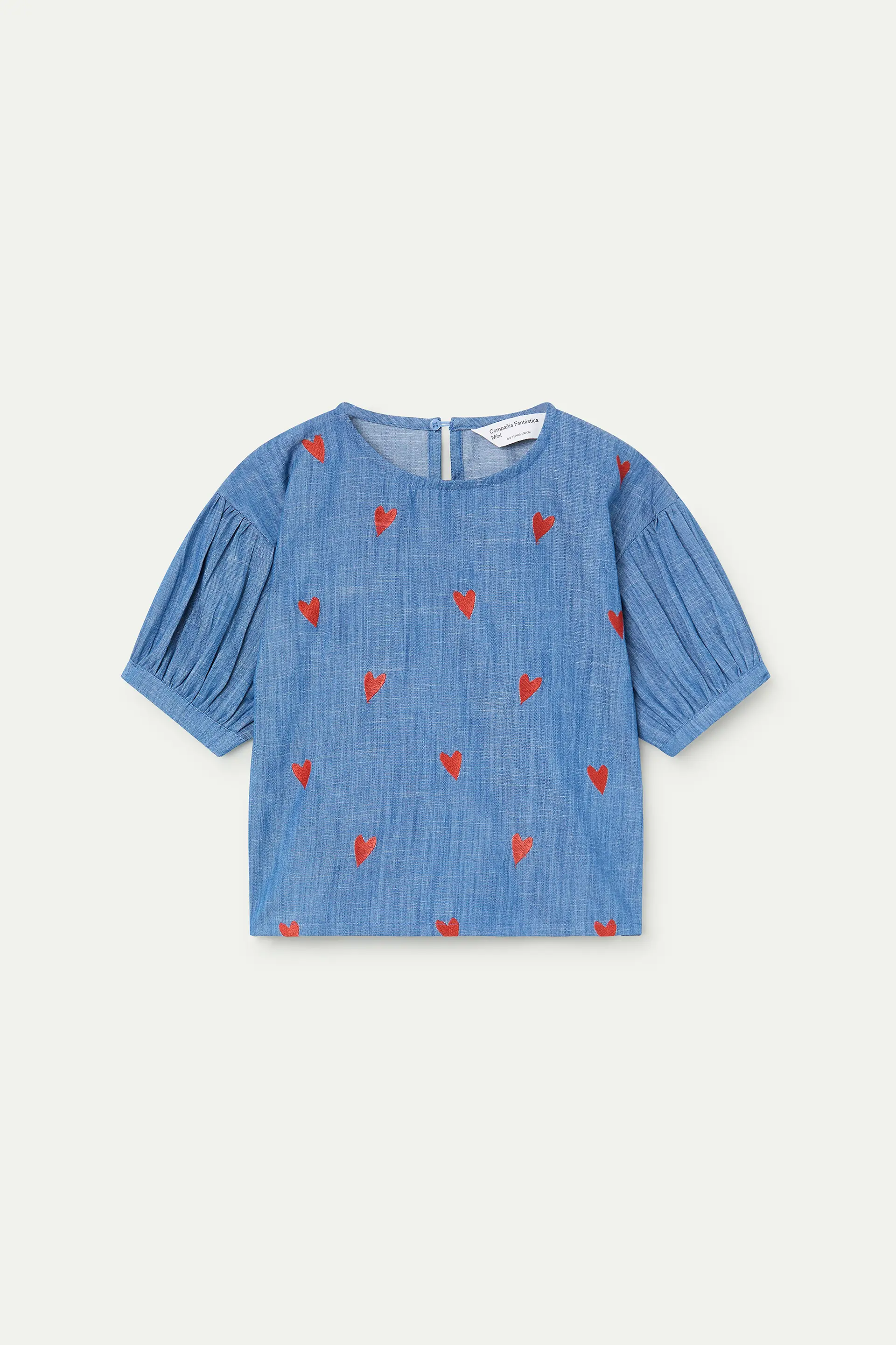 Top de ni?a 100% algod¨®n Chambray con corazones