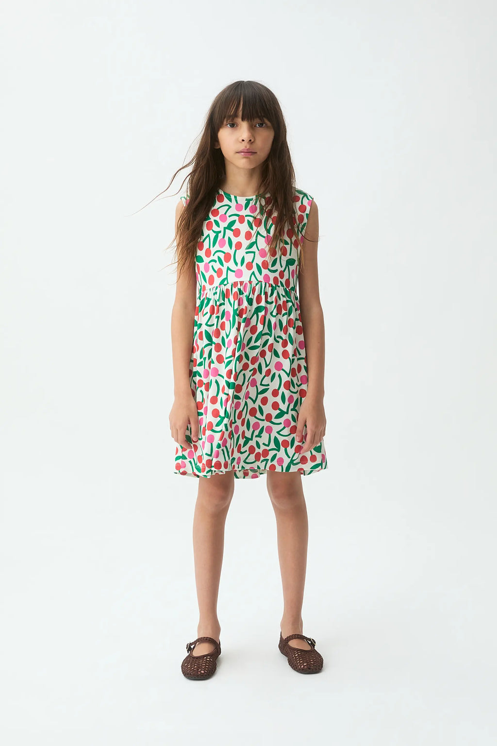 Vestido corto de ni?a con estampado Guinda