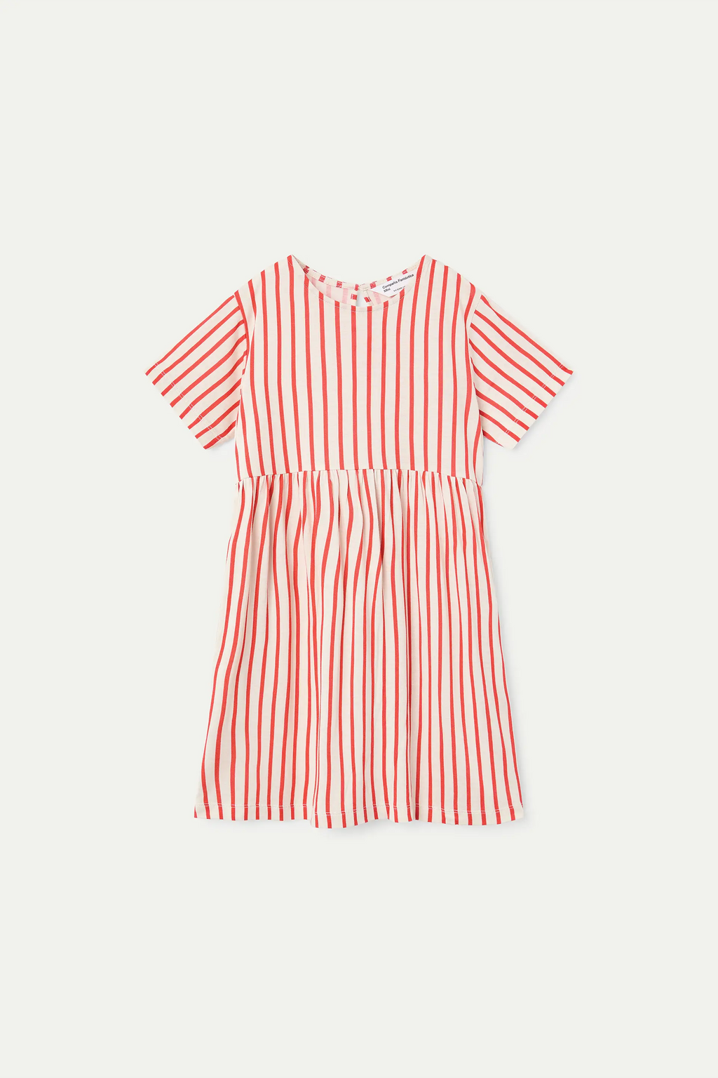 Vestido corto de ni?a con estampado de rayas rojas