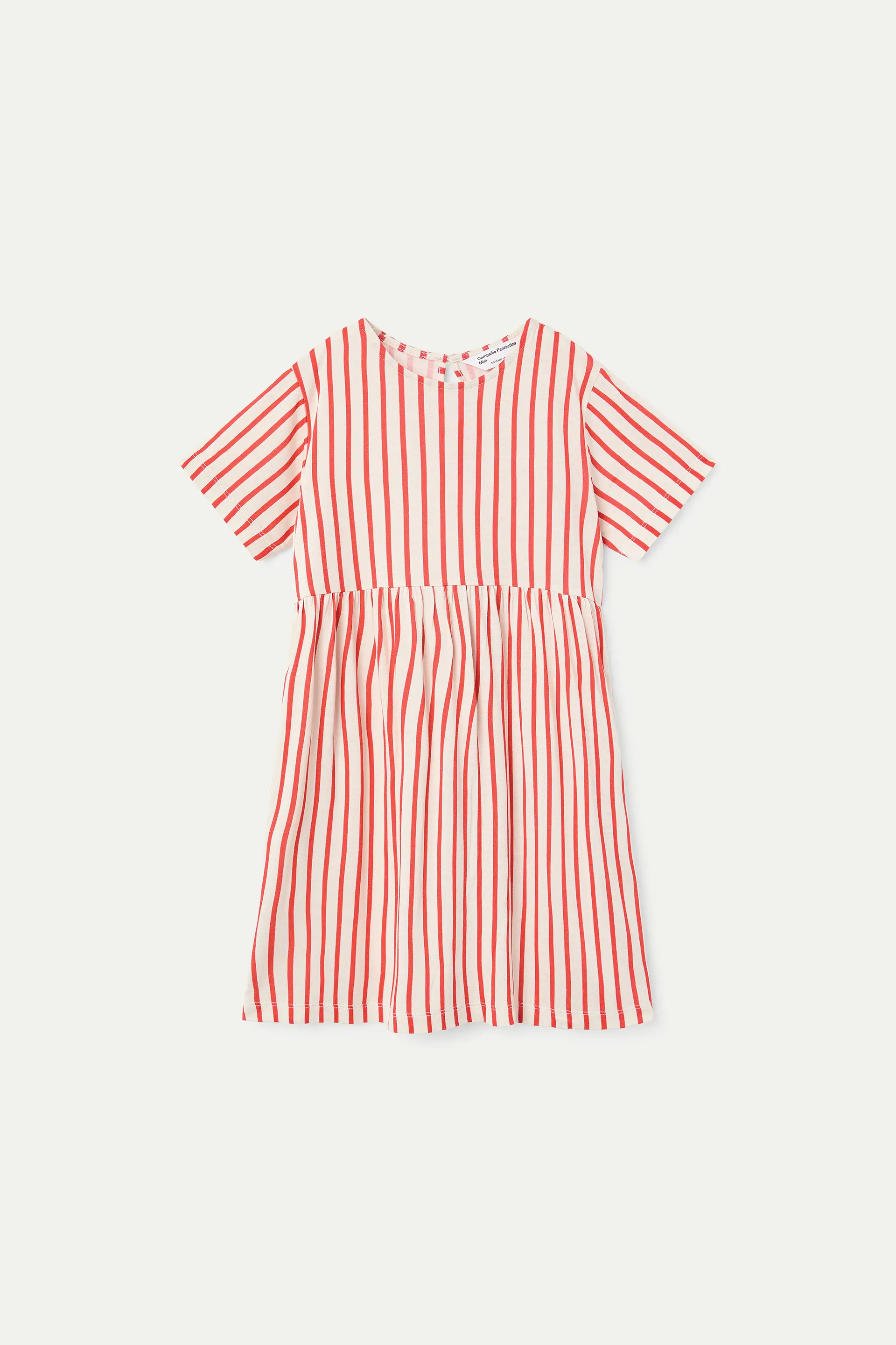 Vestido corto de ni?a con estampado de rayas rojas